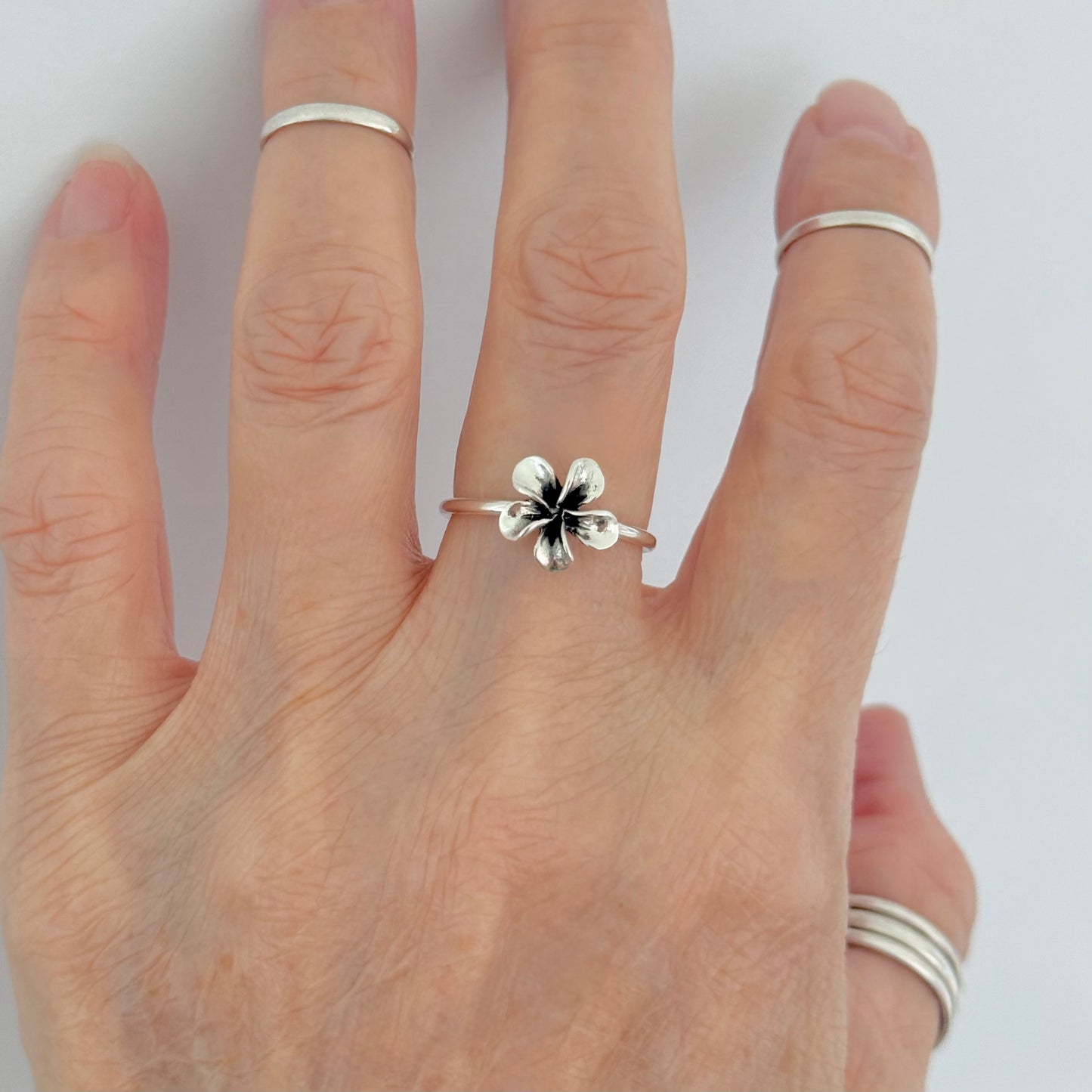 Sterling Silver Small Plumeria Ring, Hawaii Jewelry, Silver Flower Rings