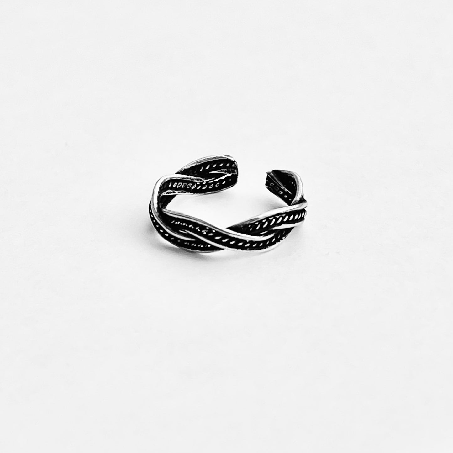 Sterling Silver Braided Weave Toe Ring | Dainty Adjustable Silver Ring