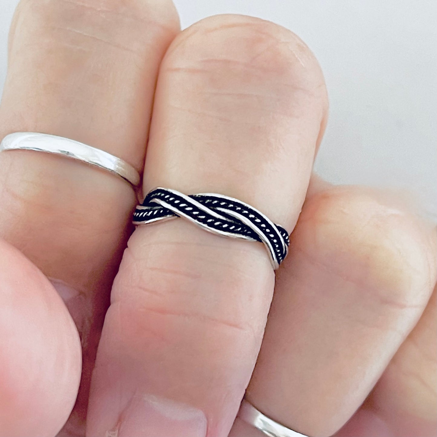 Sterling Silver Braided Weave Toe Ring | Dainty Adjustable Silver Ring