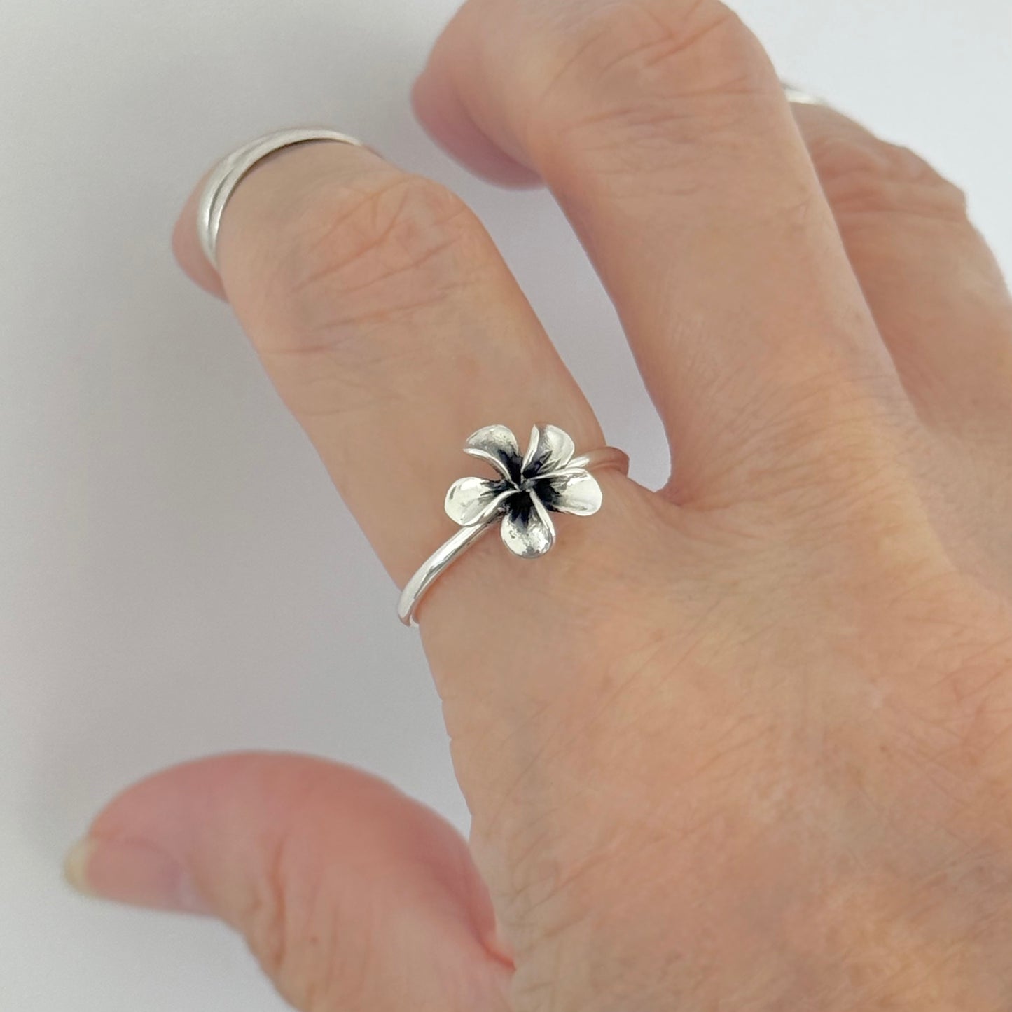 Sterling Silver Small Plumeria Ring, Hawaii Jewelry, Silver Flower Rings