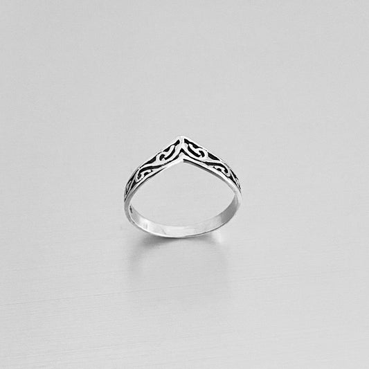 Sterling Silver Chevron Filigree Ring, V Shape Silver Rings