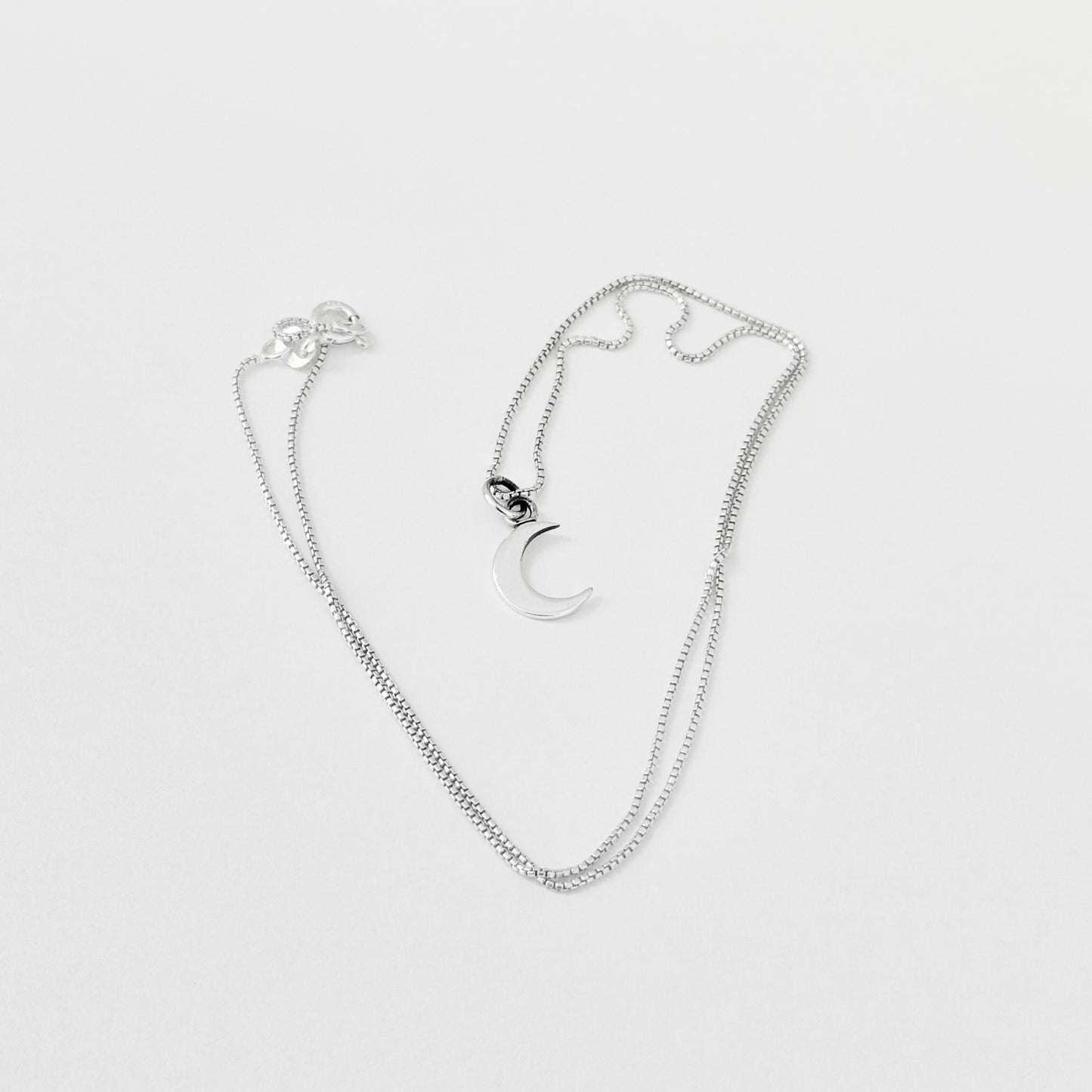 925 Sterling Silver Little Crescent Moon Necklace | Celestial Pendant with Italian Box Chain