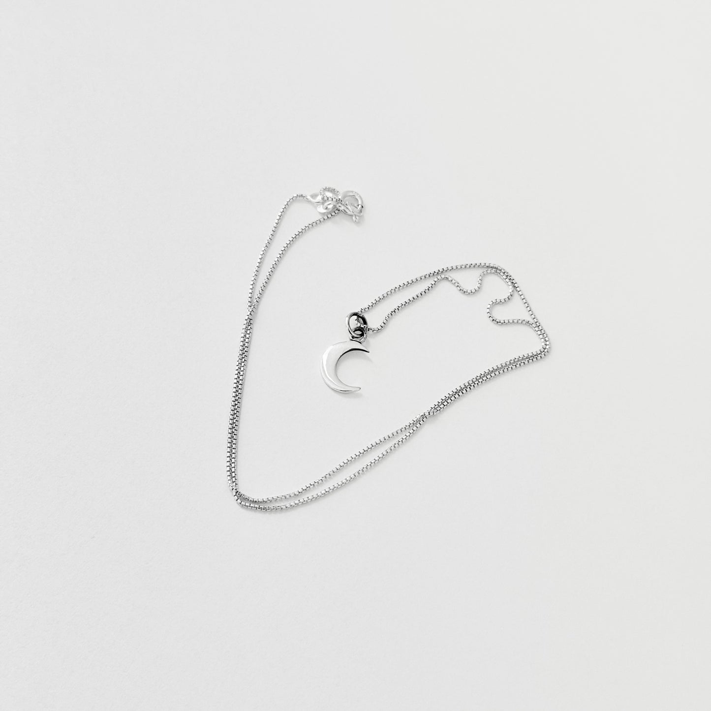 925 Sterling Silver Little Crescent Moon Necklace | Celestial Pendant with Italian Box Chain
