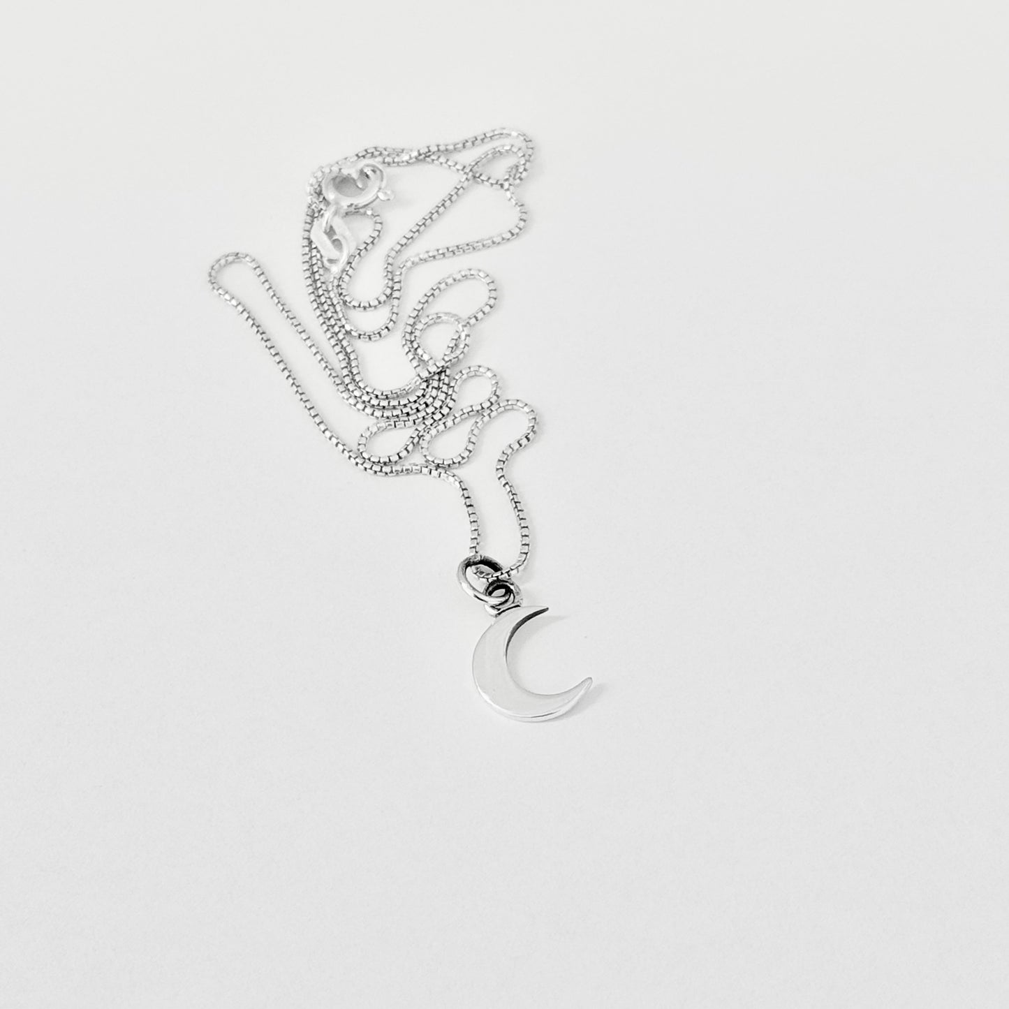 925 Sterling Silver Little Crescent Moon Necklace | Celestial Pendant with Italian Box Chain