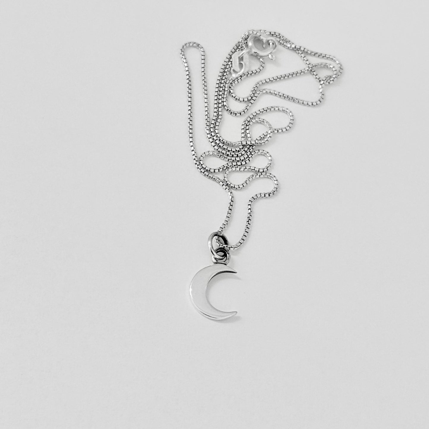 925 Sterling Silver Little Crescent Moon Necklace | Celestial Pendant with Italian Box Chain