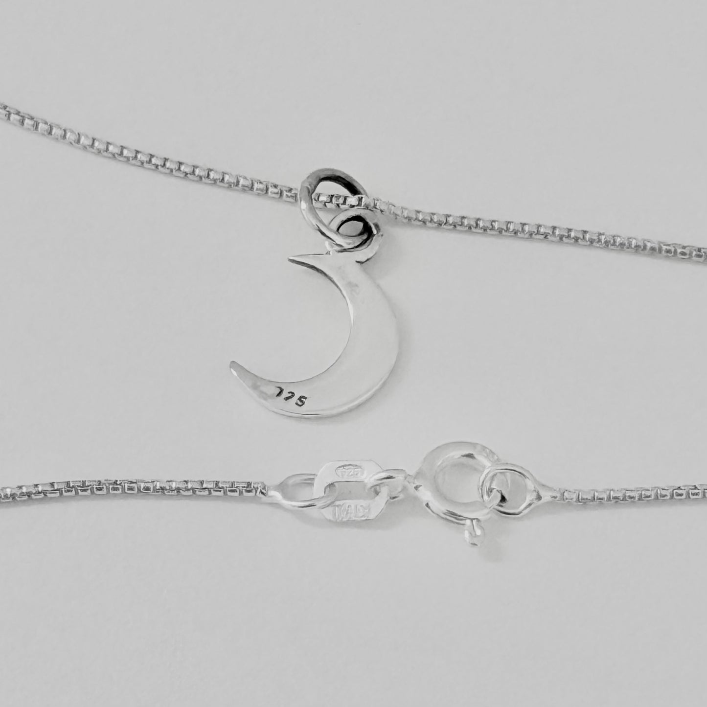 925 Sterling Silver Little Crescent Moon Necklace | Celestial Pendant with Italian Box Chain