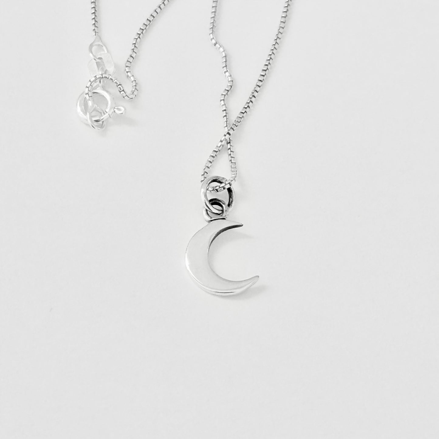 925 Sterling Silver Little Crescent Moon Necklace | Celestial Pendant with Italian Box Chain