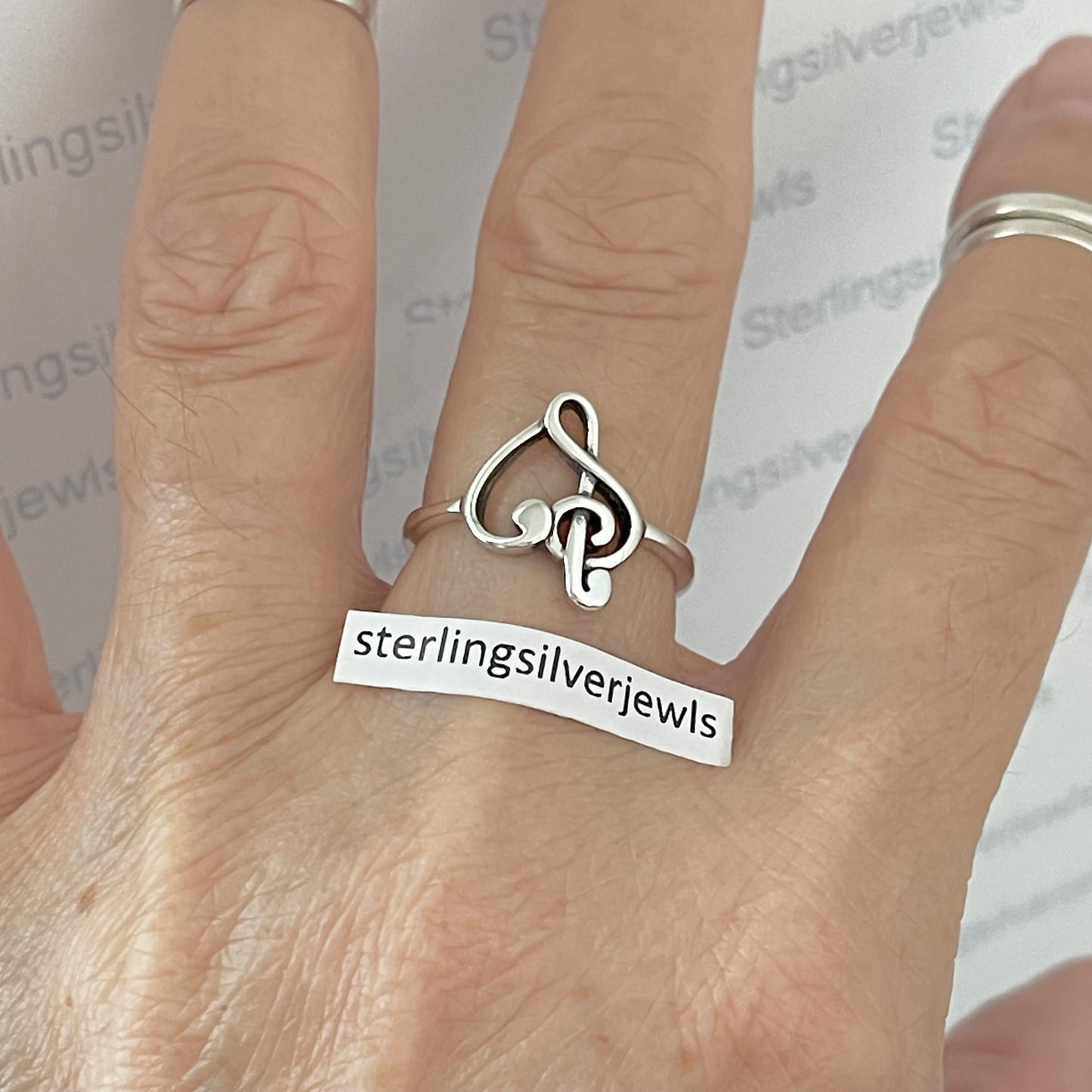 Sterling Silver Love Note Heart Ring, Musical Ring, Silver Rings, Clef Note Ring