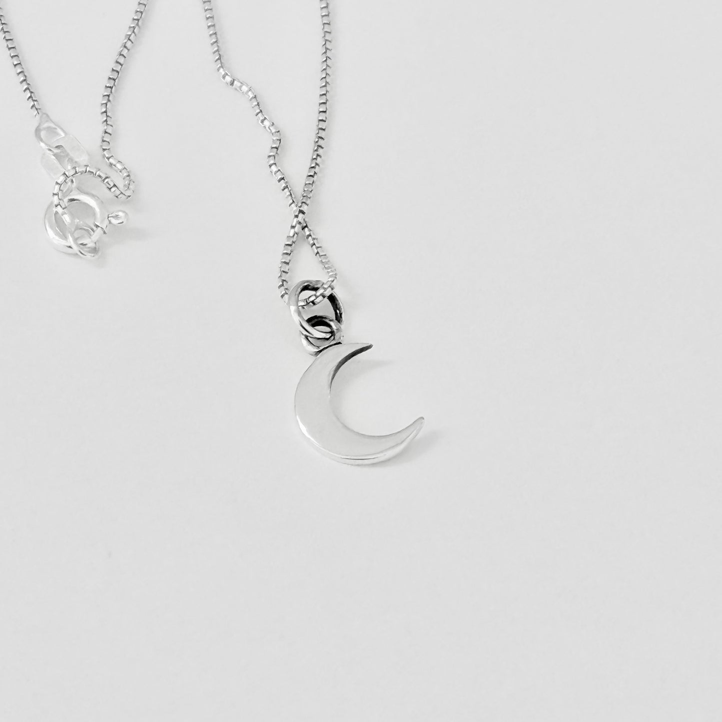 925 Sterling Silver Little Crescent Moon Necklace | Celestial Pendant with Italian Box Chain