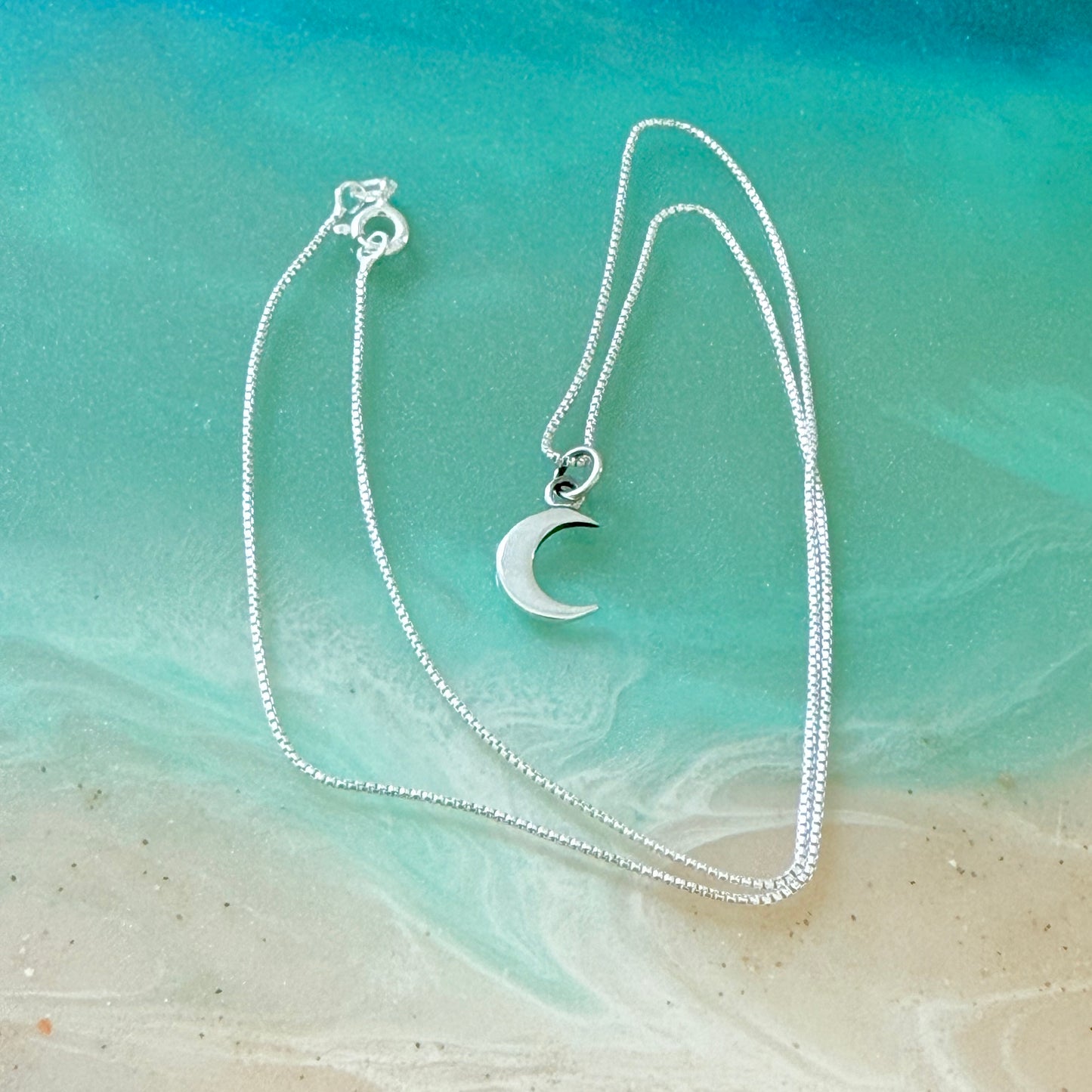 925 Sterling Silver Little Crescent Moon Necklace | Celestial Pendant with Italian Box Chain