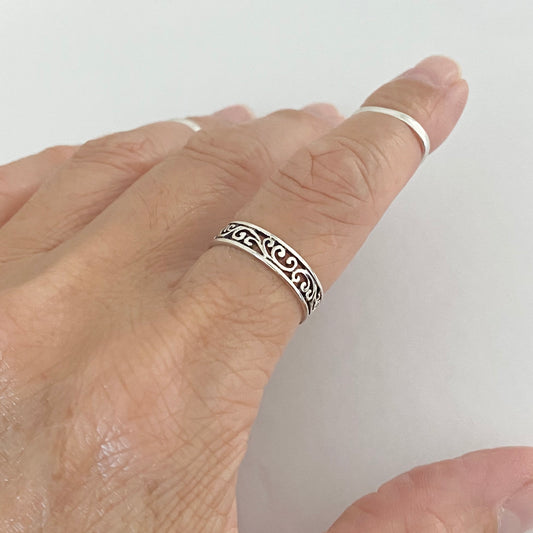 Sterling Silver Filigree Band Ring, Stackable Silver Rings, Silver Bands