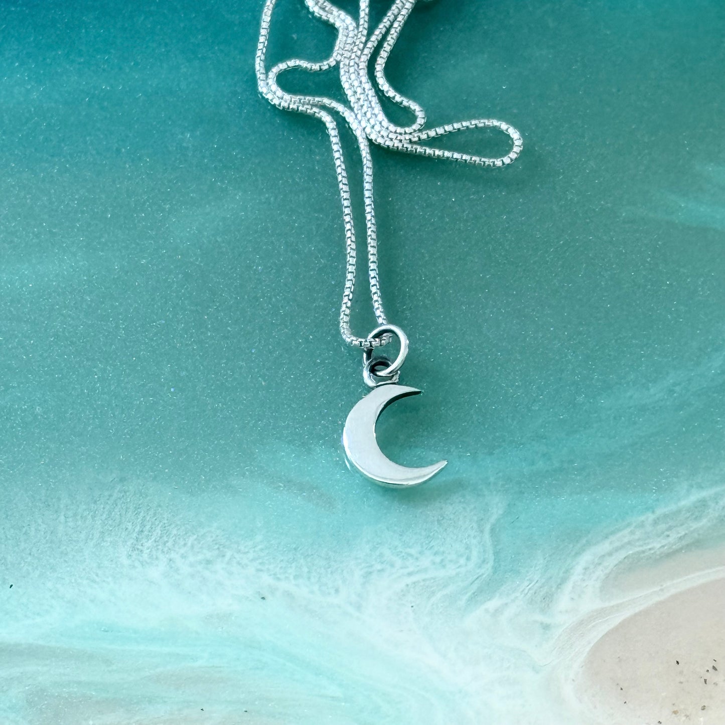 925 Sterling Silver Little Crescent Moon Necklace | Celestial Pendant with Italian Box Chain
