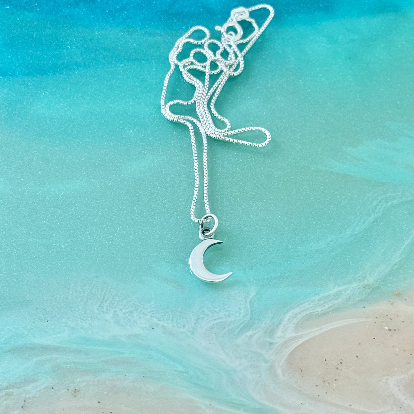 925 Sterling Silver Little Crescent Moon Necklace | Celestial Pendant with Italian Box Chain