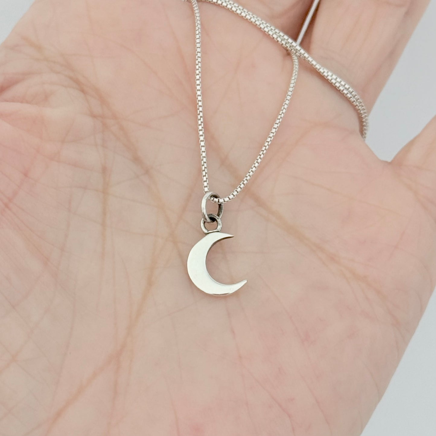 925 Sterling Silver Little Crescent Moon Necklace | Celestial Pendant with Italian Box Chain