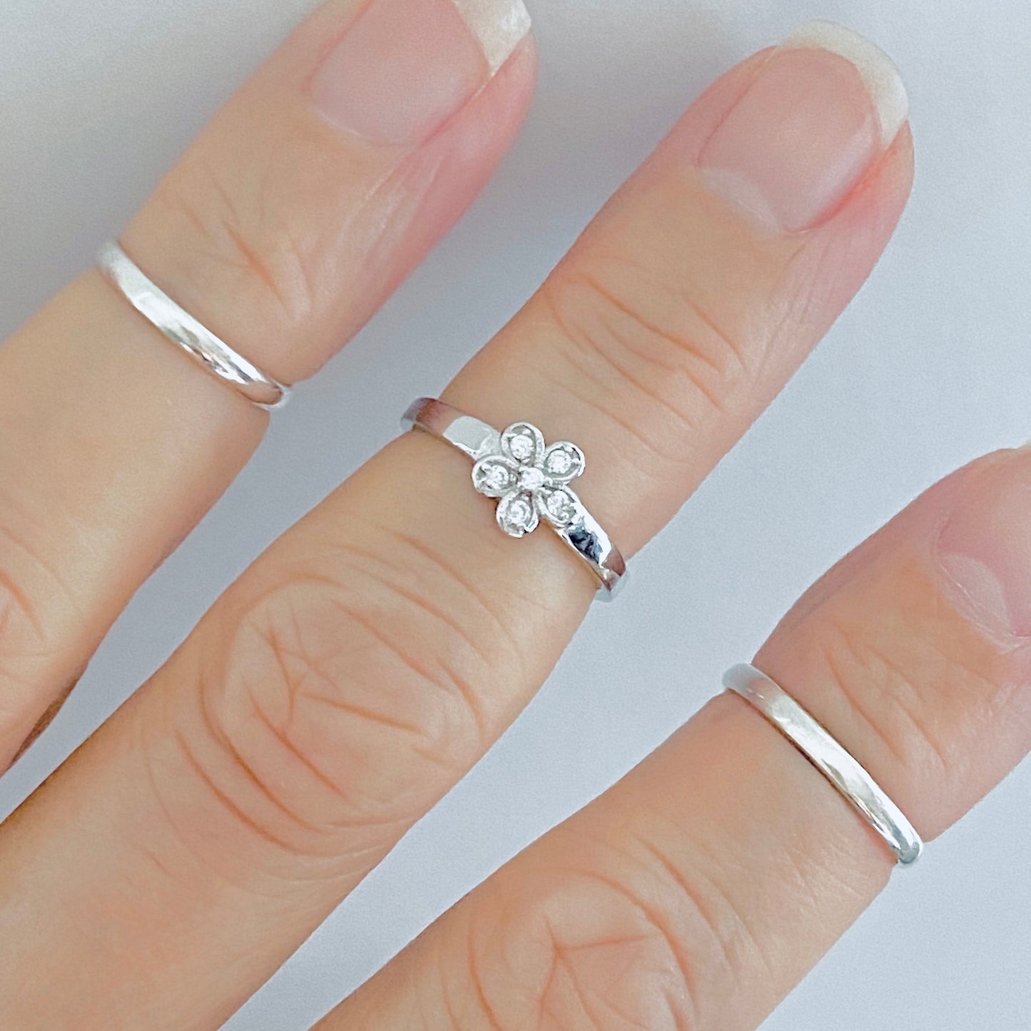 Sterling Silver CZ Plumeria Toe Ring – Dainty Hawaiian Flower Midi Pinky Rings