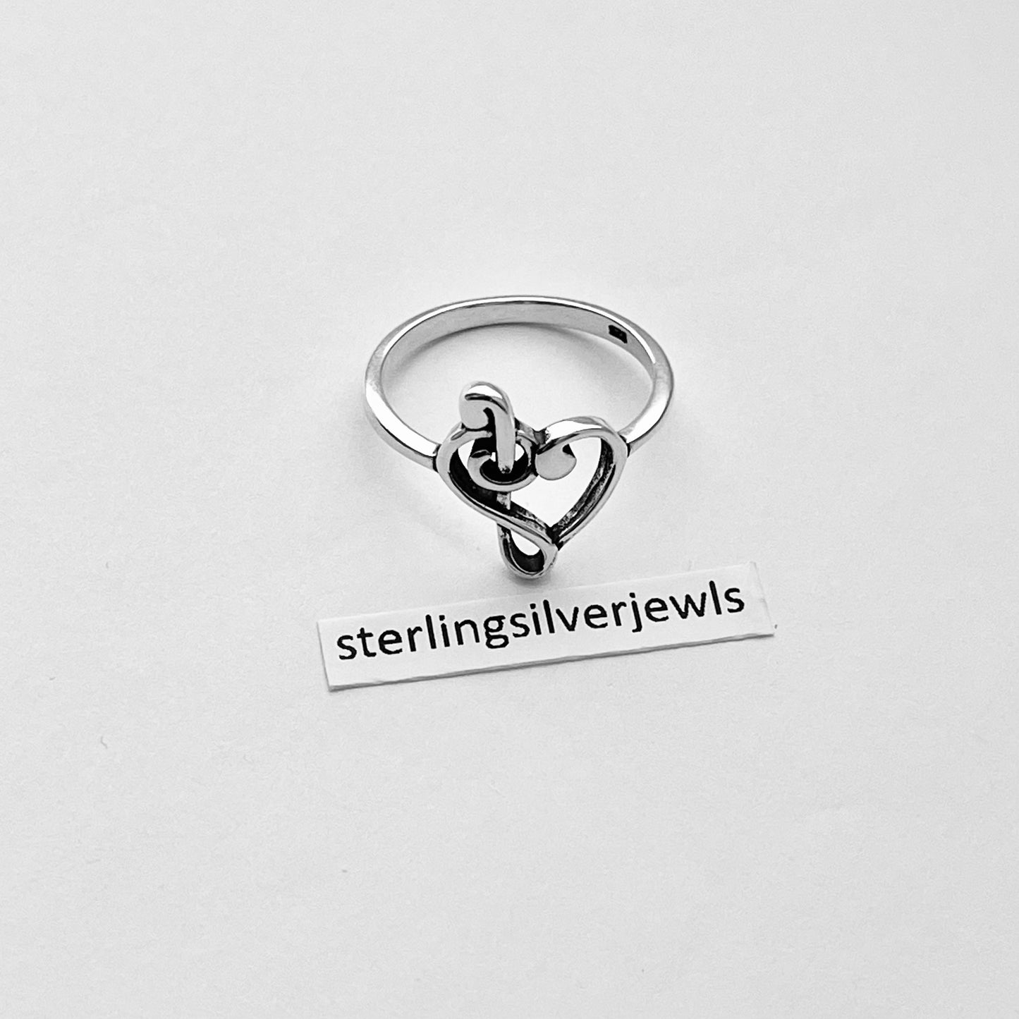 Sterling Silver Love Note Heart Ring, Musical Ring, Silver Rings, Clef Note Ring