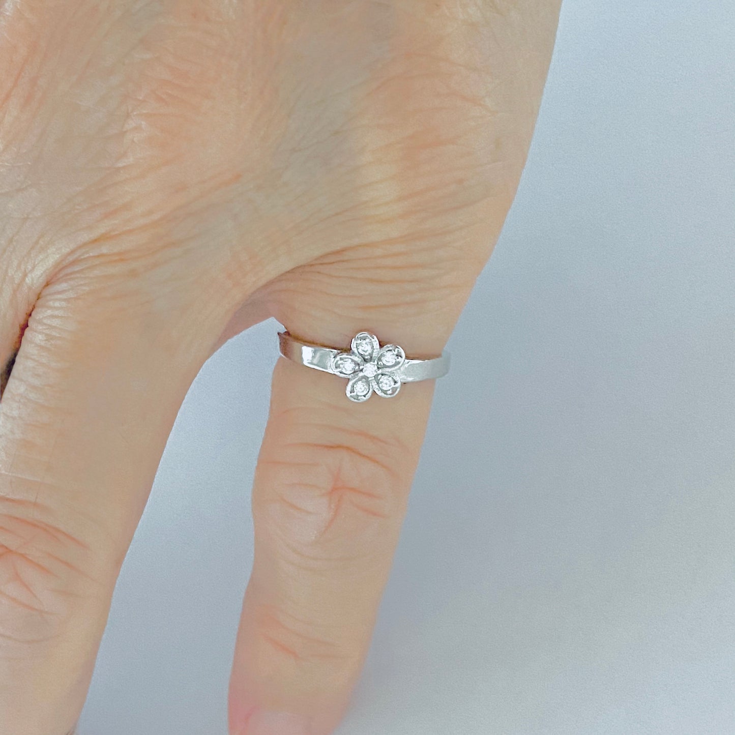 Sterling Silver CZ Plumeria Toe Ring – Dainty Hawaiian Flower Midi Pinky Rings