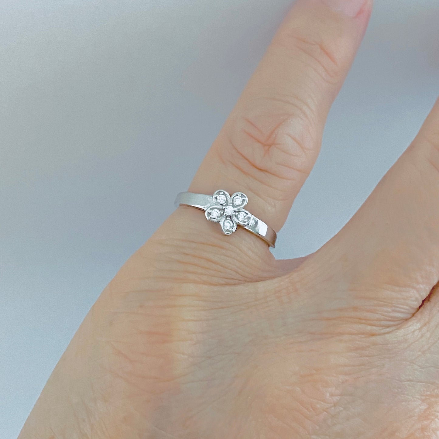 Sterling Silver CZ Plumeria Toe Ring – Dainty Hawaiian Flower Midi Pinky Rings