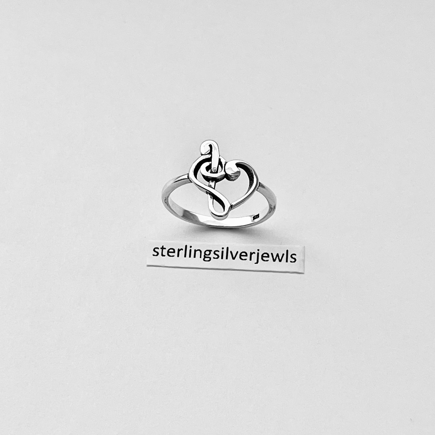 Sterling Silver Love Note Heart Ring, Musical Ring, Silver Rings, Clef Note Ring