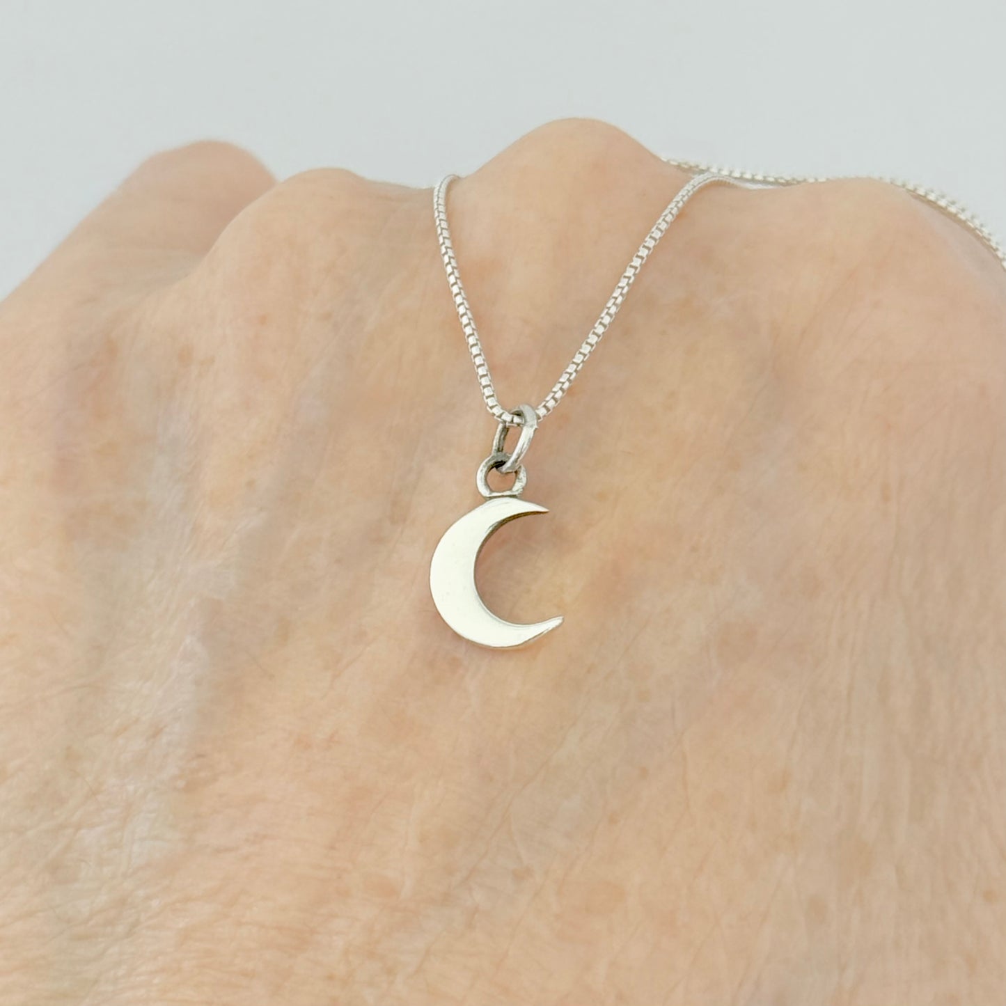 925 Sterling Silver Little Crescent Moon Necklace | Celestial Pendant with Italian Box Chain