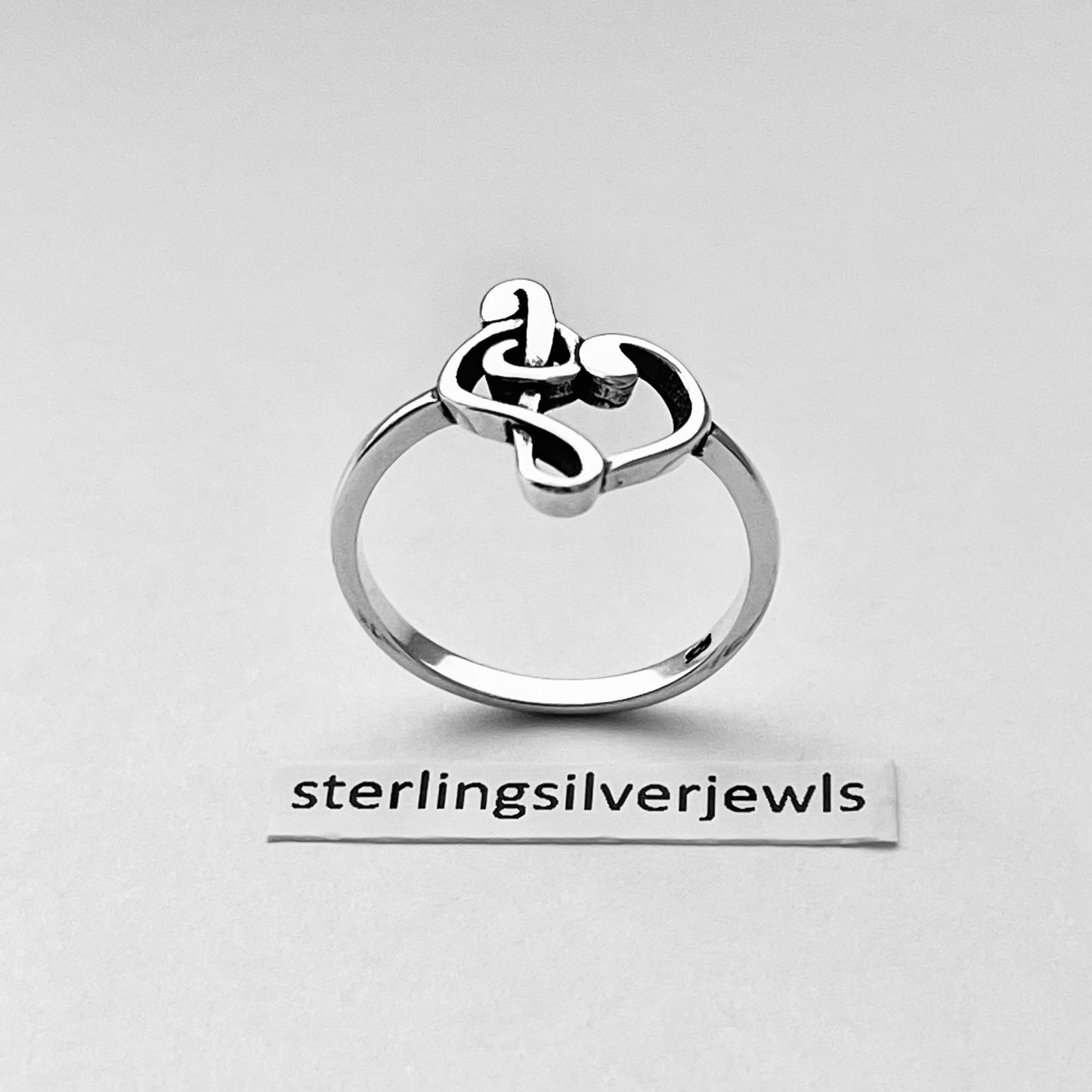 Sterling Silver Love Note Heart Ring, Musical Ring, Silver Rings, Clef Note Ring