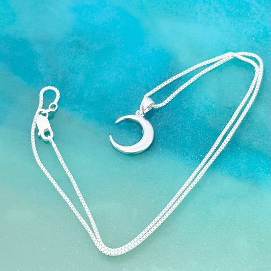 925 Sterling Silver Crescent Moon Necklace | Celestial Pendant with Italian Box Chain