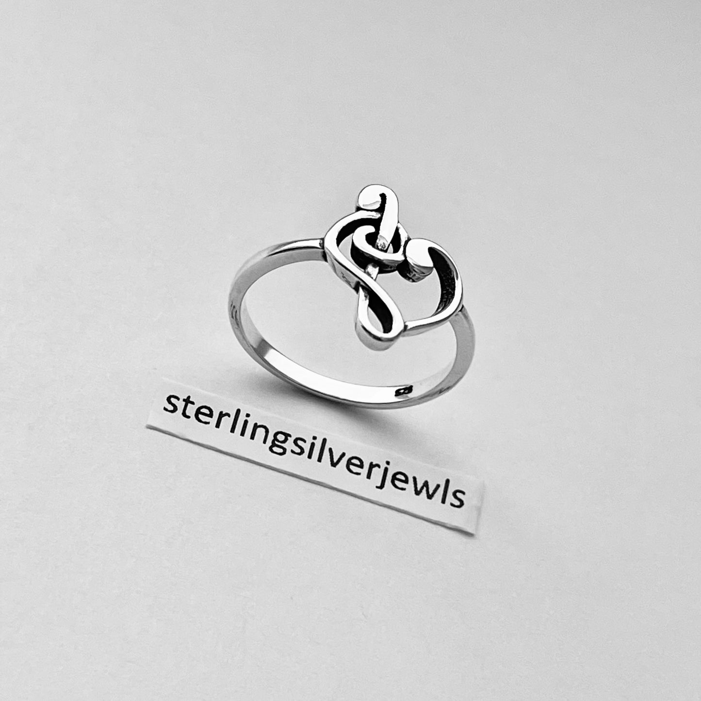 Sterling Silver Love Note Heart Ring, Musical Ring, Silver Rings, Clef Note Ring