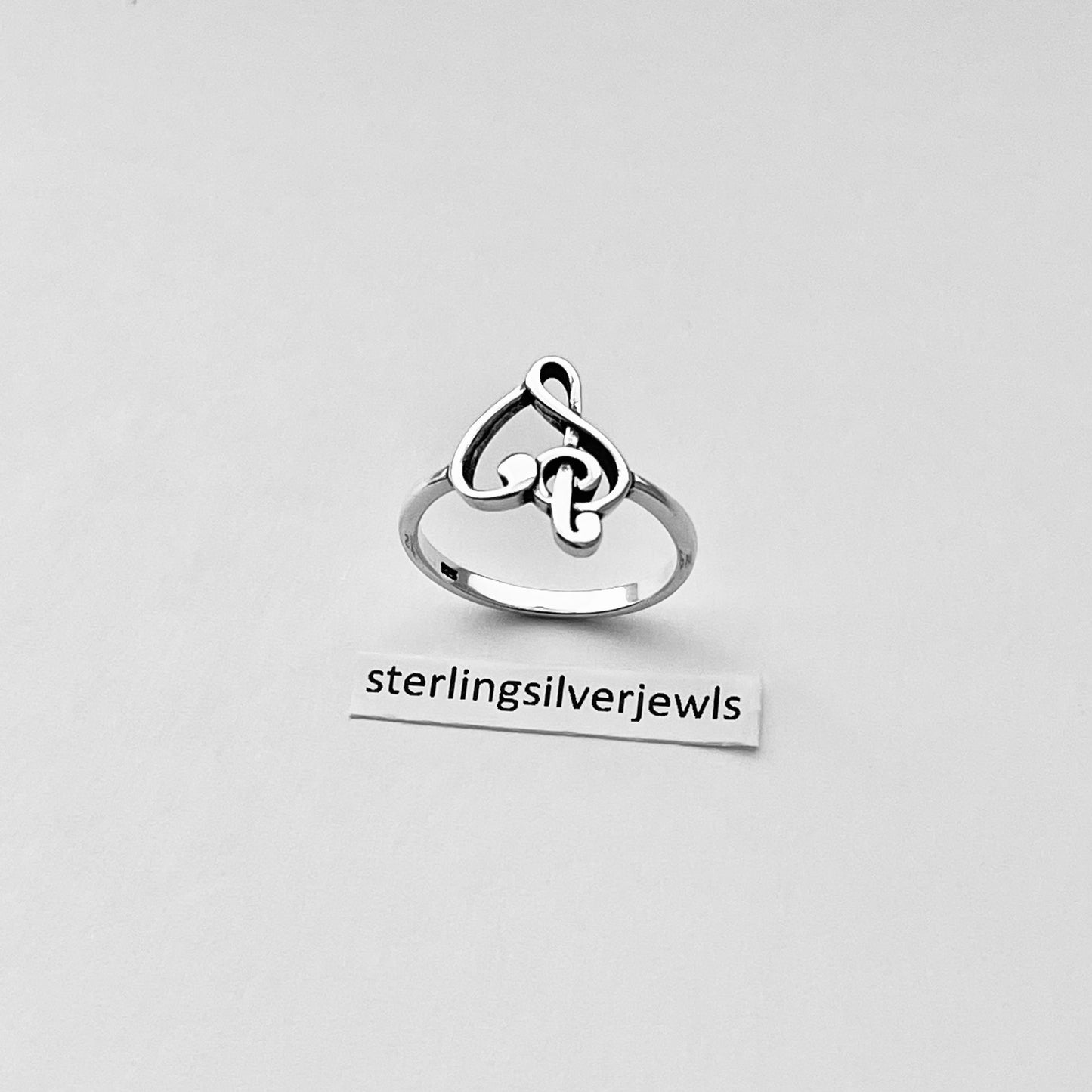 Sterling Silver Love Note Heart Ring, Musical Ring, Silver Rings, Clef Note Ring