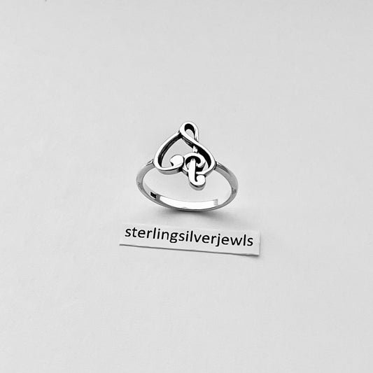 Sterling Silver Love Note Heart Ring, Musical Ring, Silver Rings, Clef Note Ring