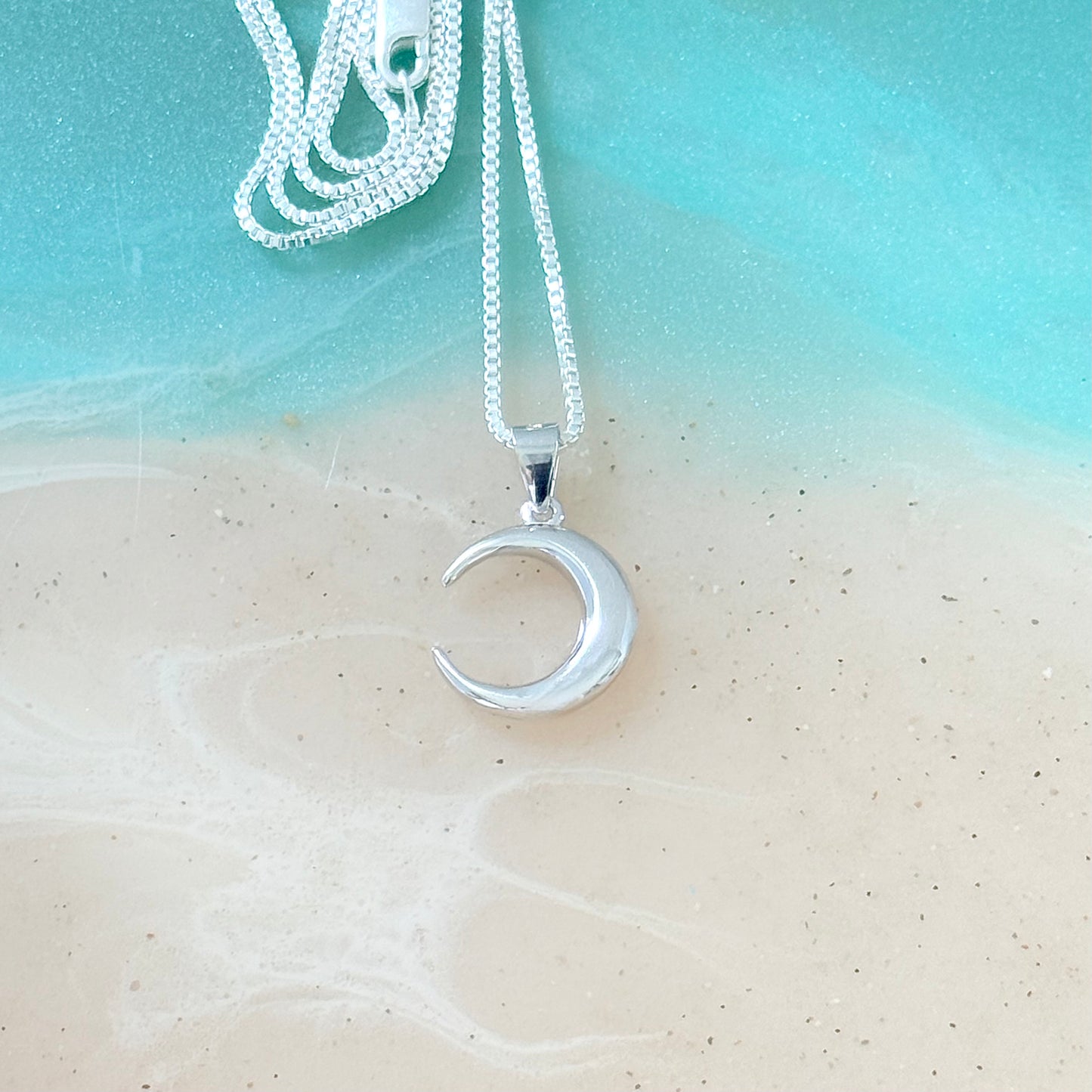 925 Sterling Silver Crescent Moon Necklace | Celestial Pendant with Italian Box Chain