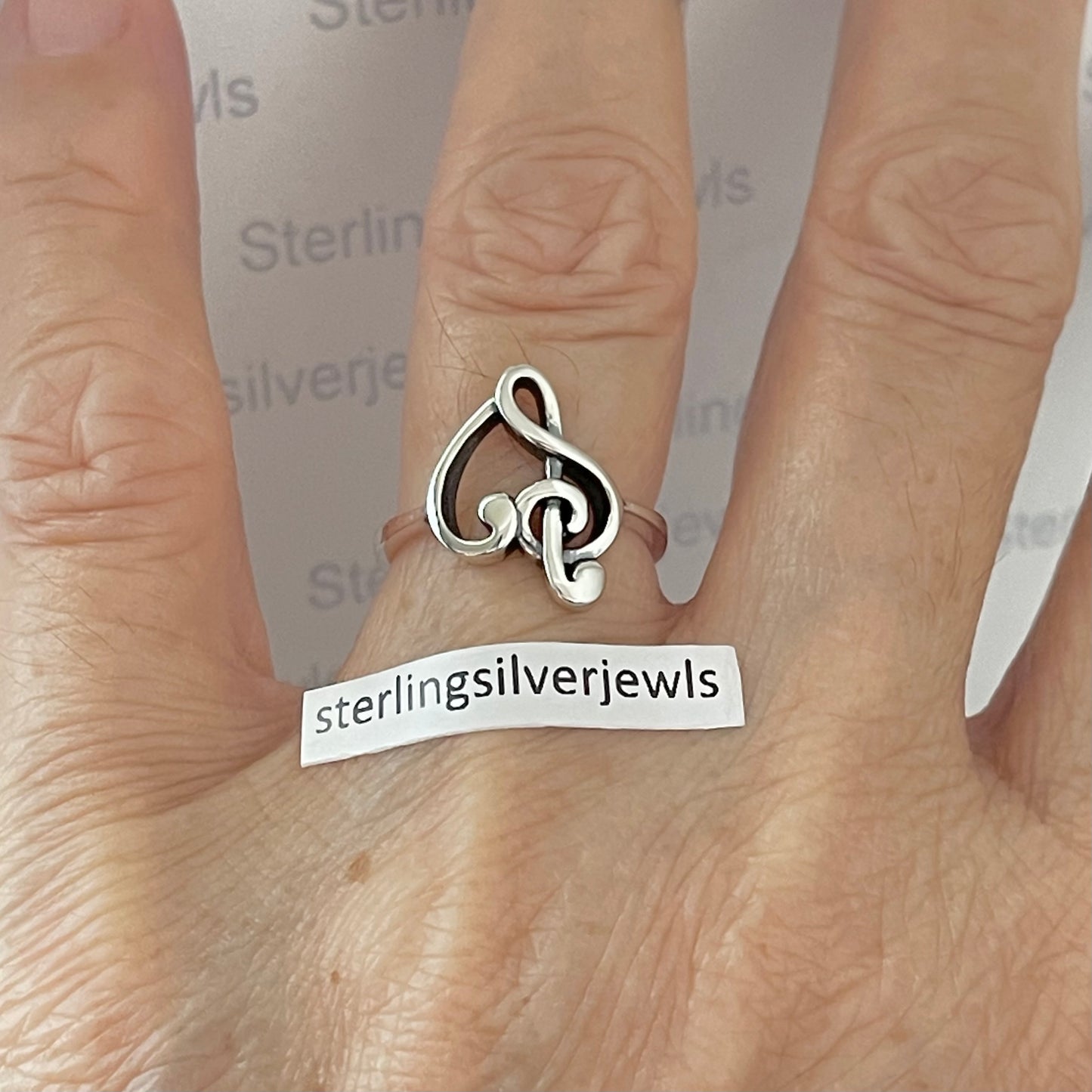 Sterling Silver Love Note Heart Ring, Musical Ring, Silver Rings, Clef Note Ring