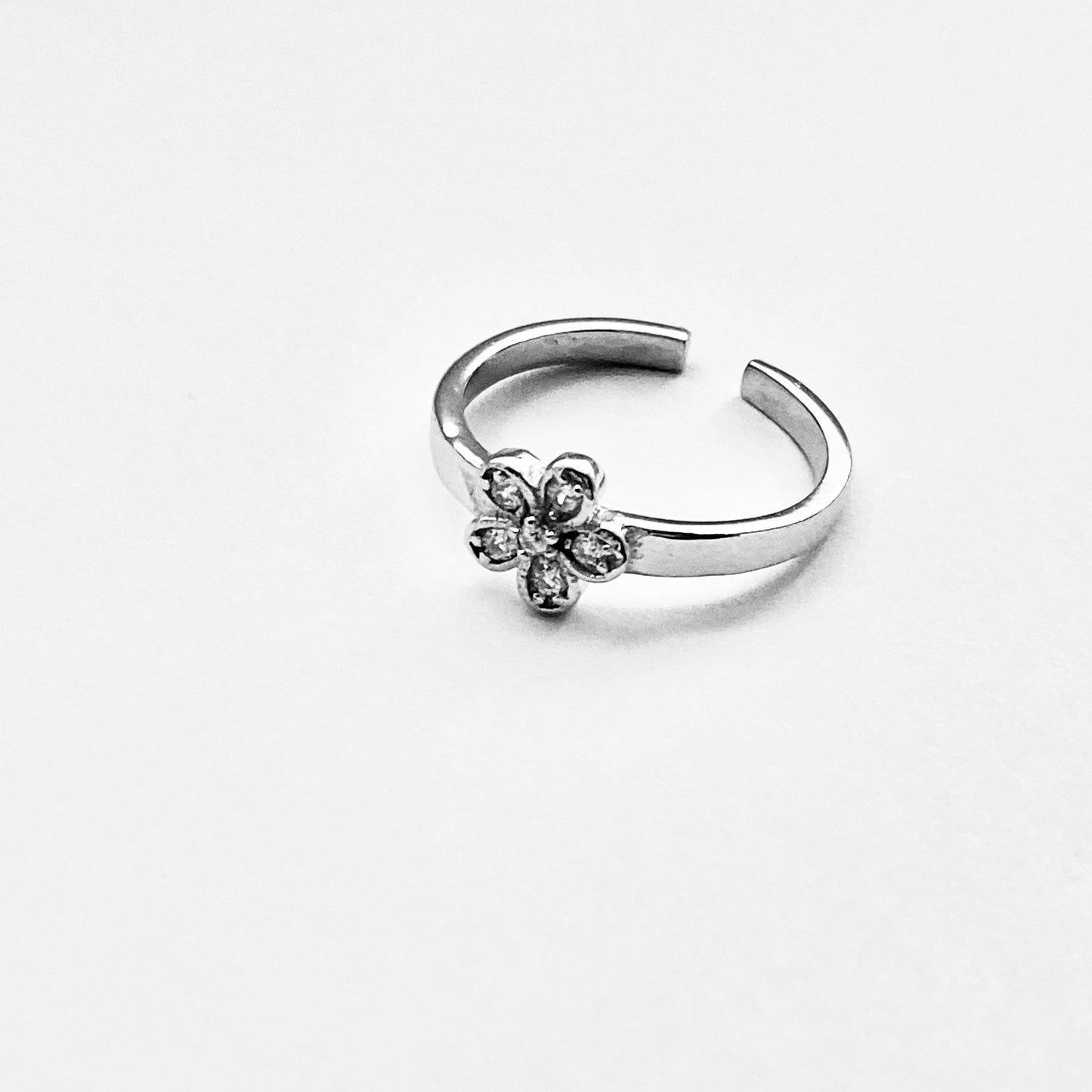 Sterling Silver CZ Plumeria Toe Ring – Dainty Hawaiian Flower Midi Pinky Rings