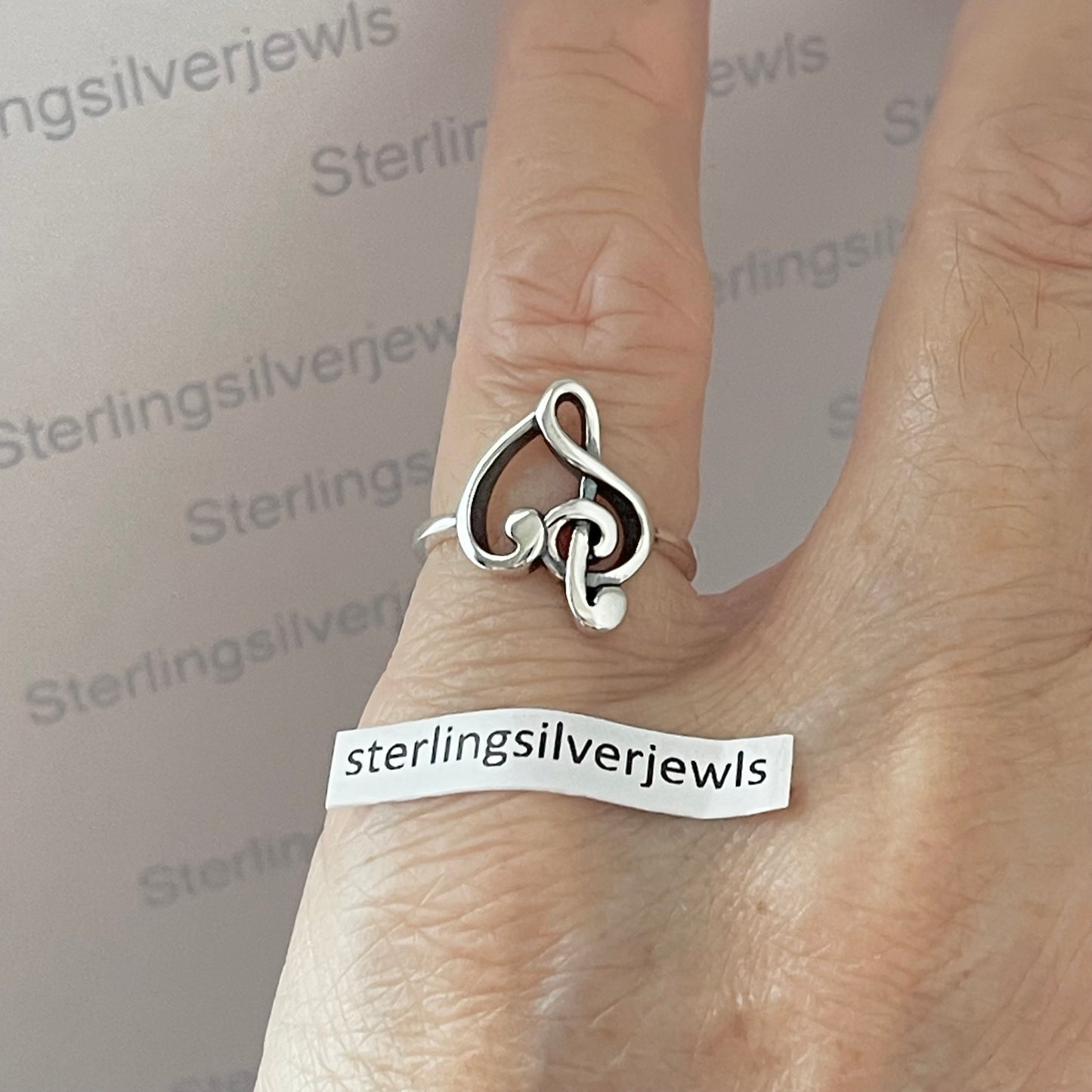 Sterling Silver Love Note Heart Ring, Musical Ring, Silver Rings, Clef Note Ring