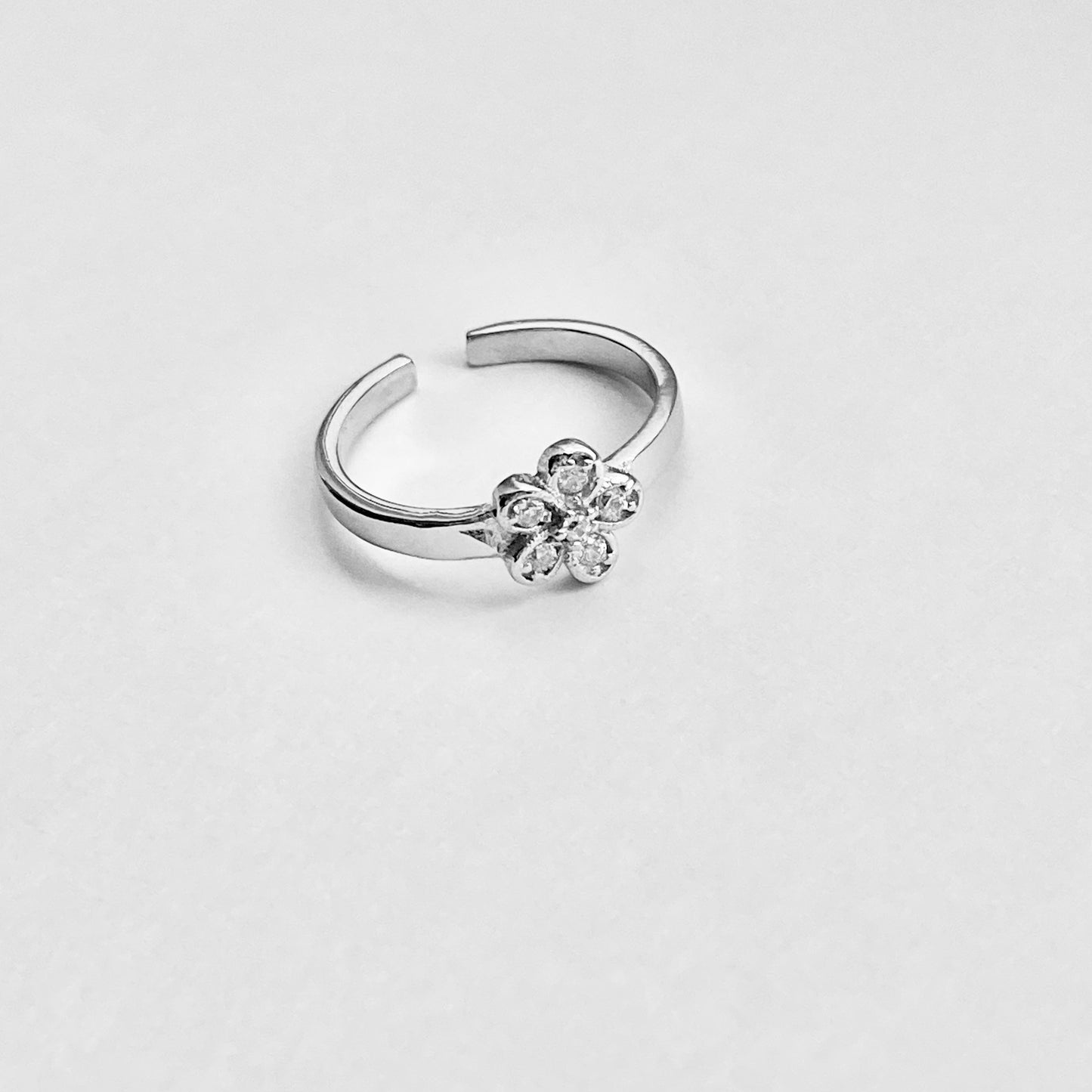 Sterling Silver CZ Plumeria Toe Ring – Dainty Hawaiian Flower Midi Pinky Rings