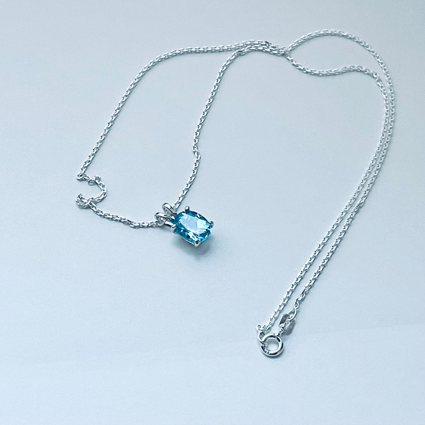 Sterling Silver Small Genuine Blue Topaz Necklace, December Birthstone Necklaces