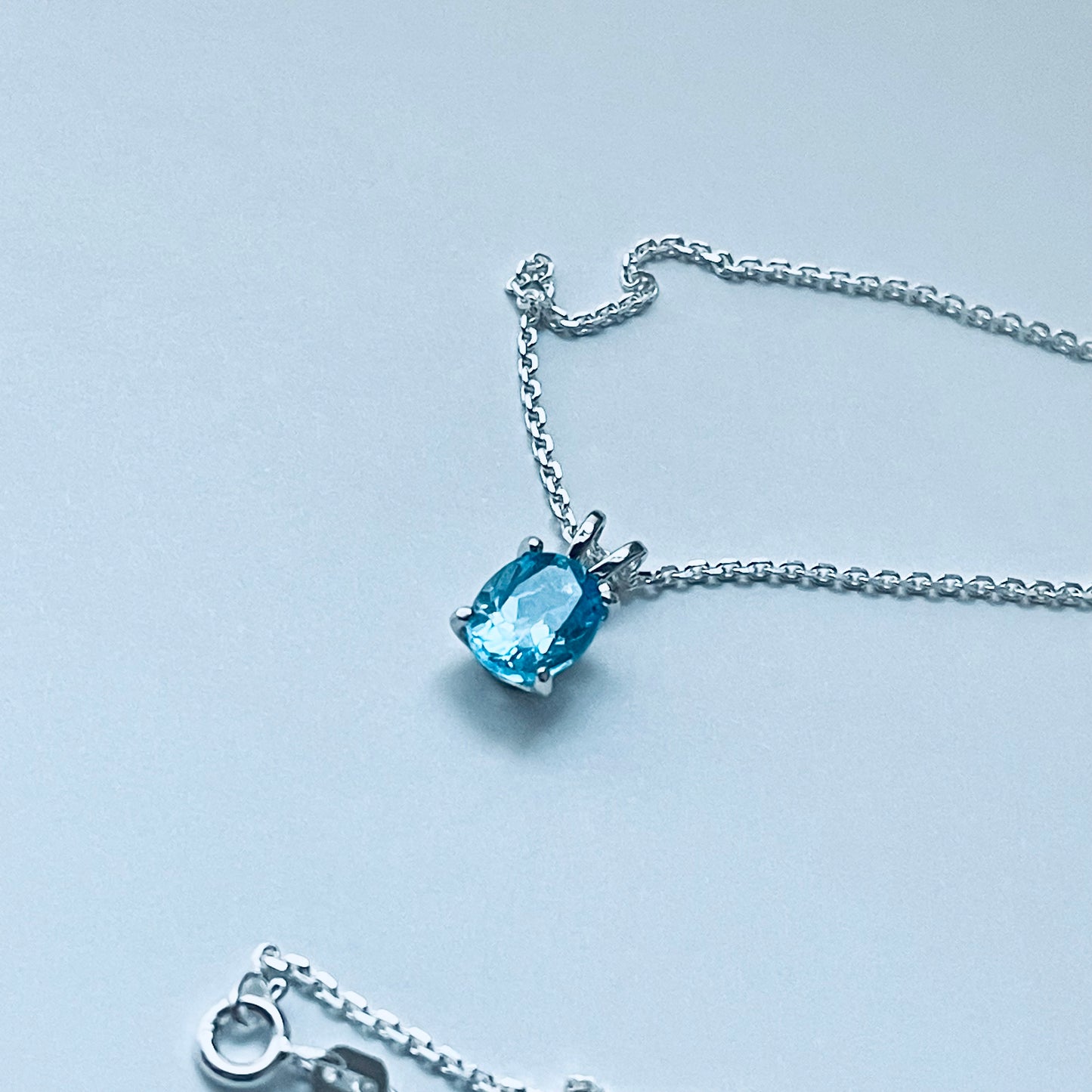 Sterling Silver Small Genuine Blue Topaz Necklace, December Birthstone Necklaces