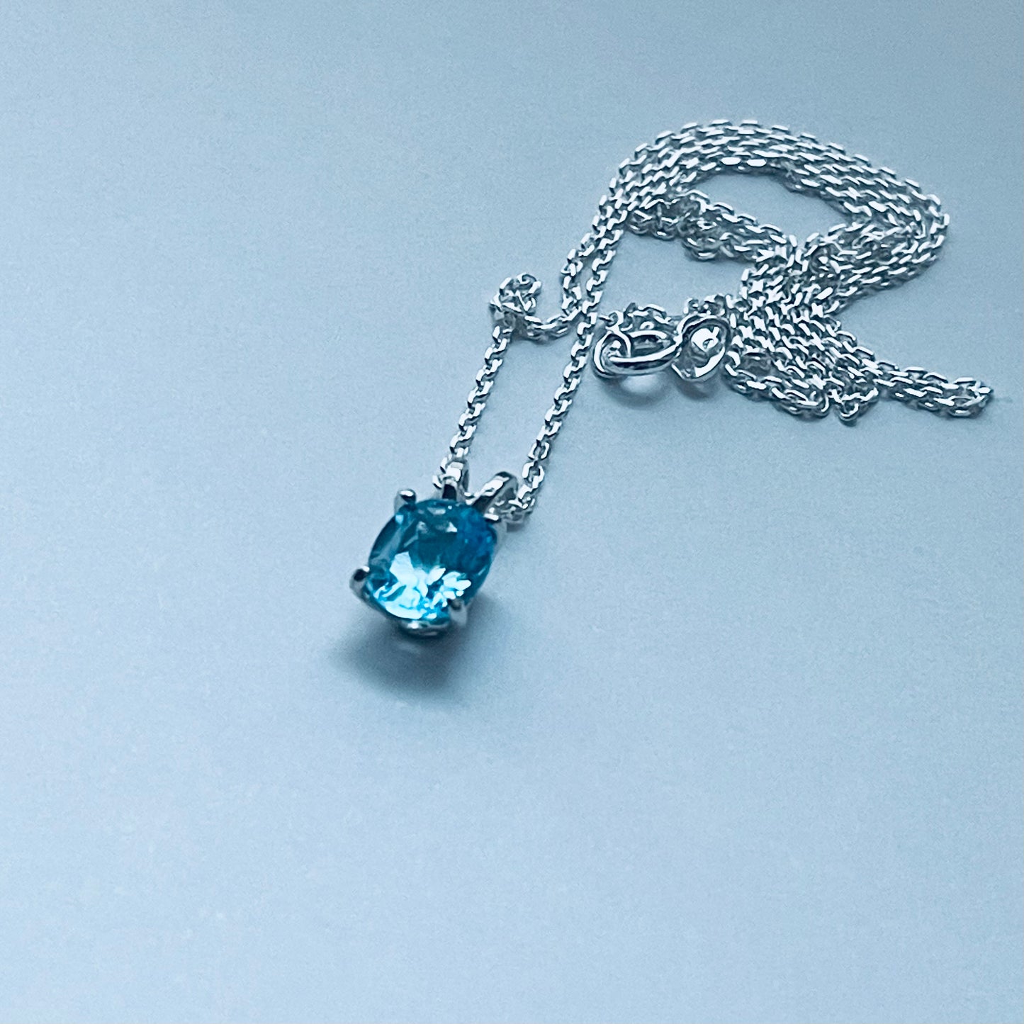 Sterling Silver Small Genuine Blue Topaz Necklace, December Birthstone Necklaces