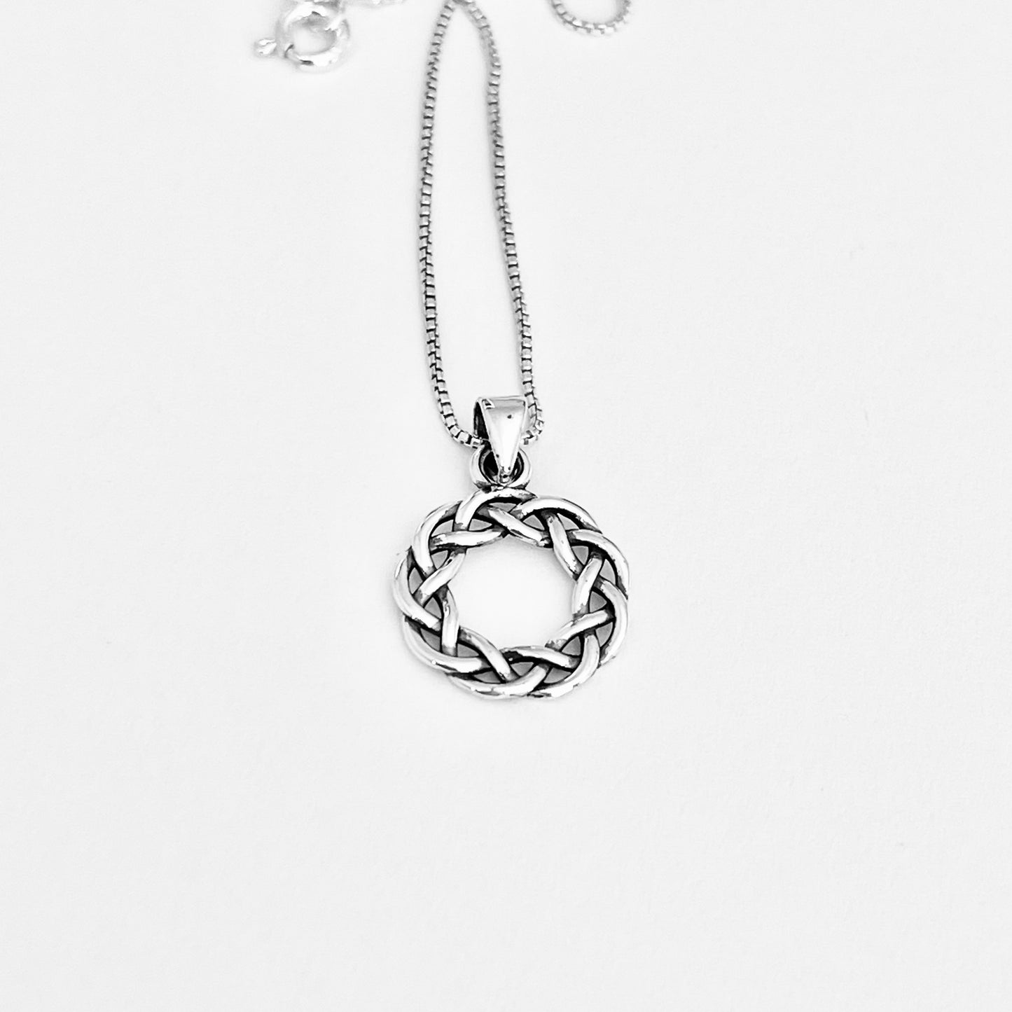 Sterling Silver Small Eternity Celtic Wreath Necklace, Braided Necklaces, Eternity Braid Chain