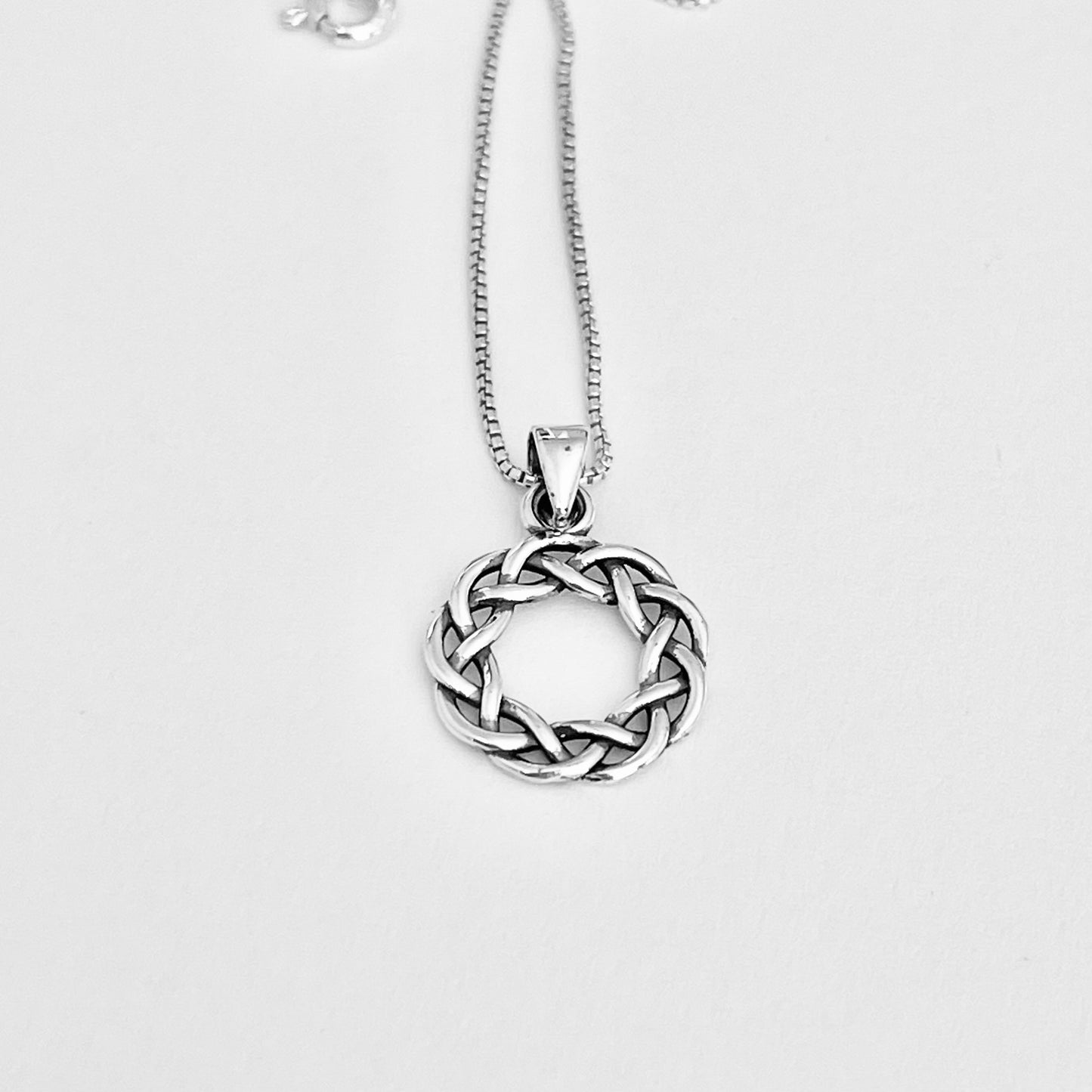 Sterling Silver Small Eternity Celtic Wreath Necklace, Braided Necklaces, Eternity Braid Chain