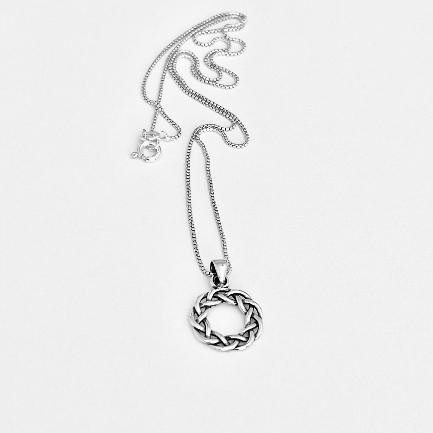 Sterling Silver Small Eternity Celtic Wreath Necklace, Braided Necklaces, Eternity Braid Chain