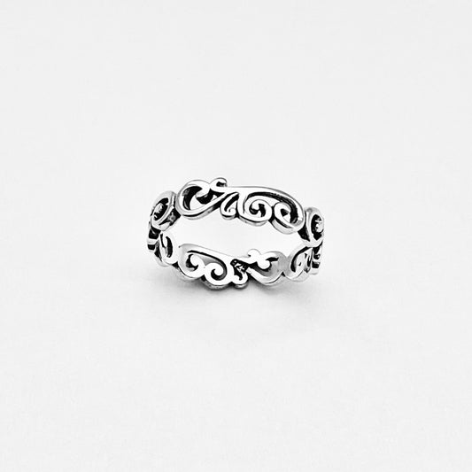 Sterling Silver Eternity Swirls Ring, Stackable Bands, Dainty Filigree Jewelry