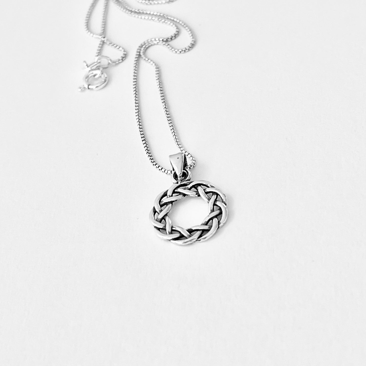 Sterling Silver Small Eternity Celtic Wreath Necklace, Braided Necklaces, Eternity Braid Chain
