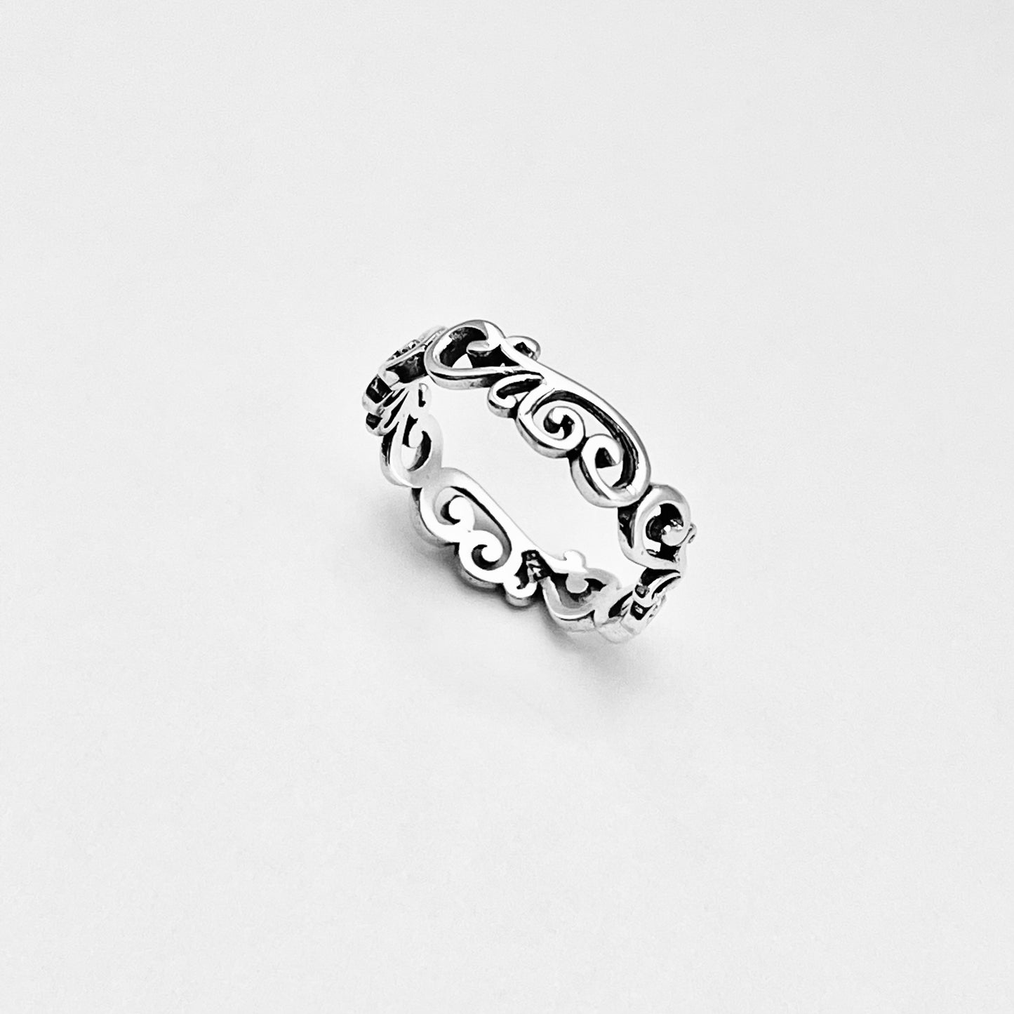 Sterling Silver Eternity Swirls Band Ring, Stackable Filigree Dainty Bands