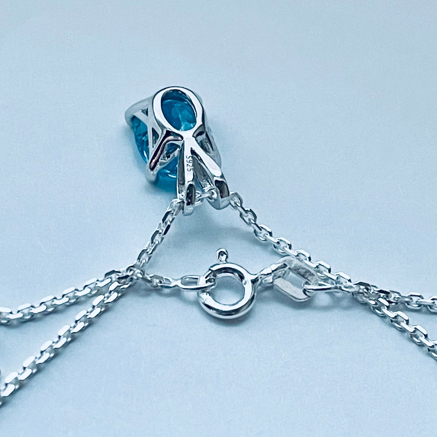 Sterling Silver Small Genuine Blue Topaz Necklace, December Birthstone Necklaces