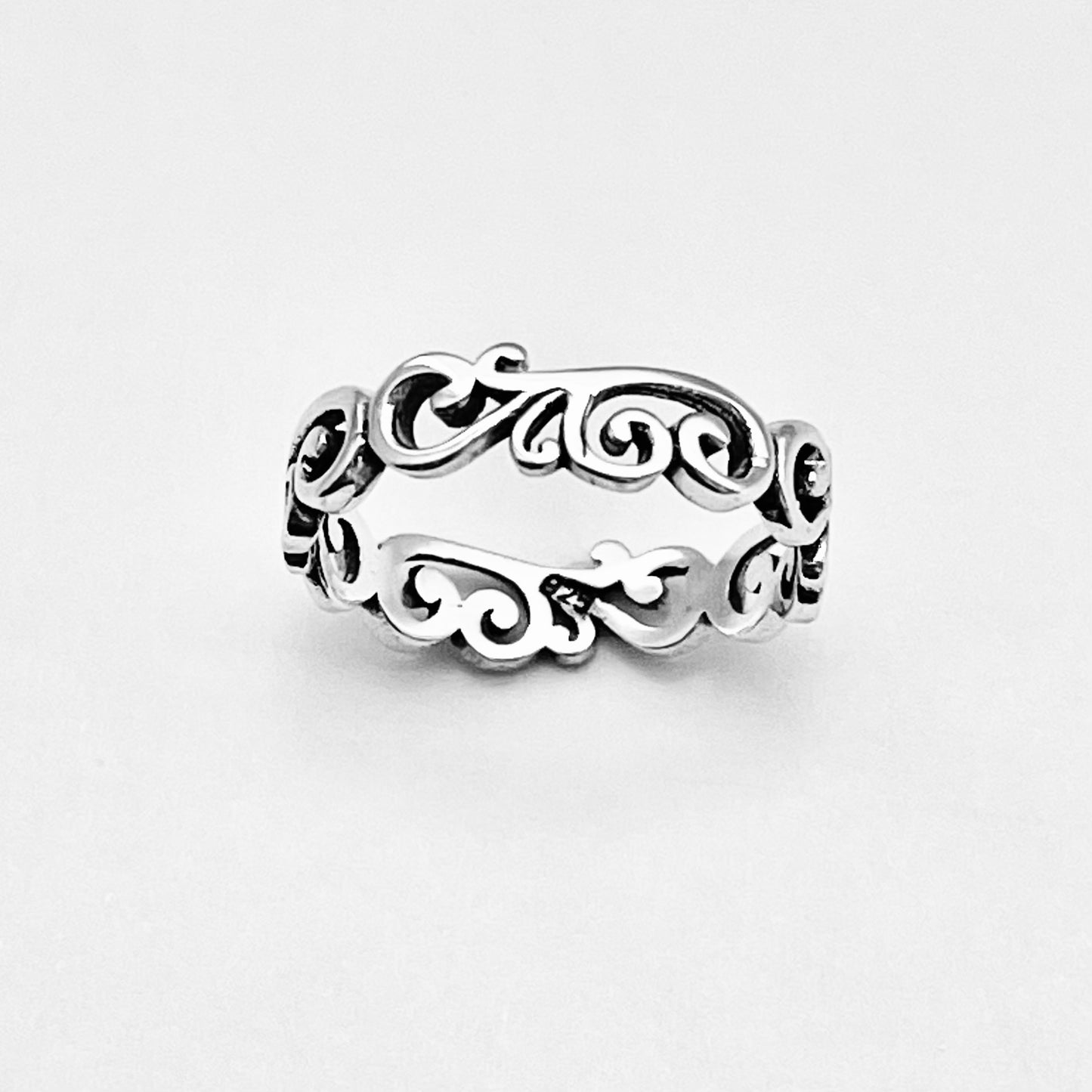 Sterling Silver Eternity Swirls Band Ring, Stackable Filigree Dainty Bands