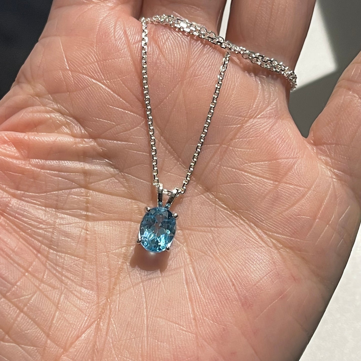 Sterling Silver Small Genuine Blue Topaz Necklace, December Birthstone Necklaces