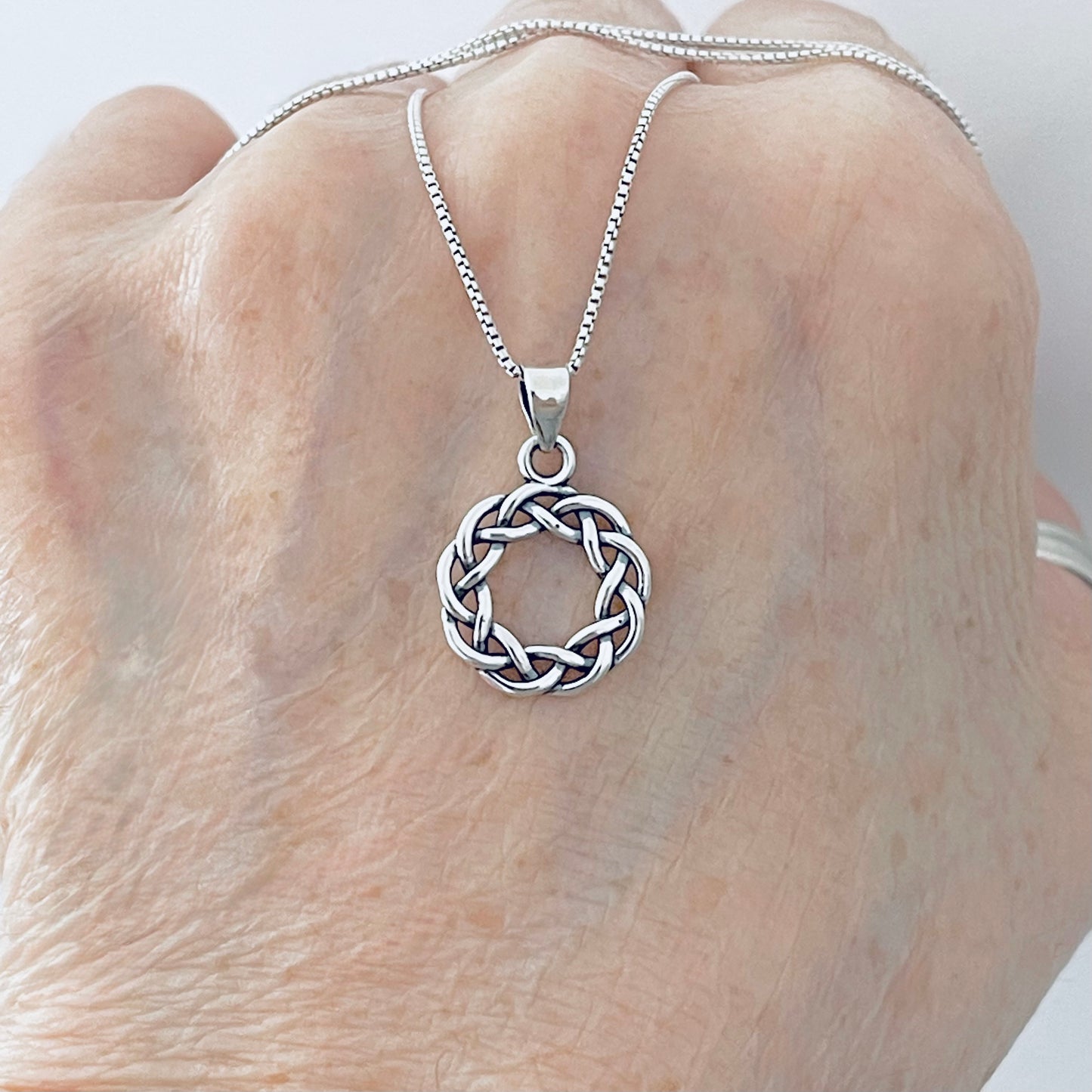 Sterling Silver Small Eternity Celtic Wreath Necklace, Braided Necklaces, Eternity Braid Chain