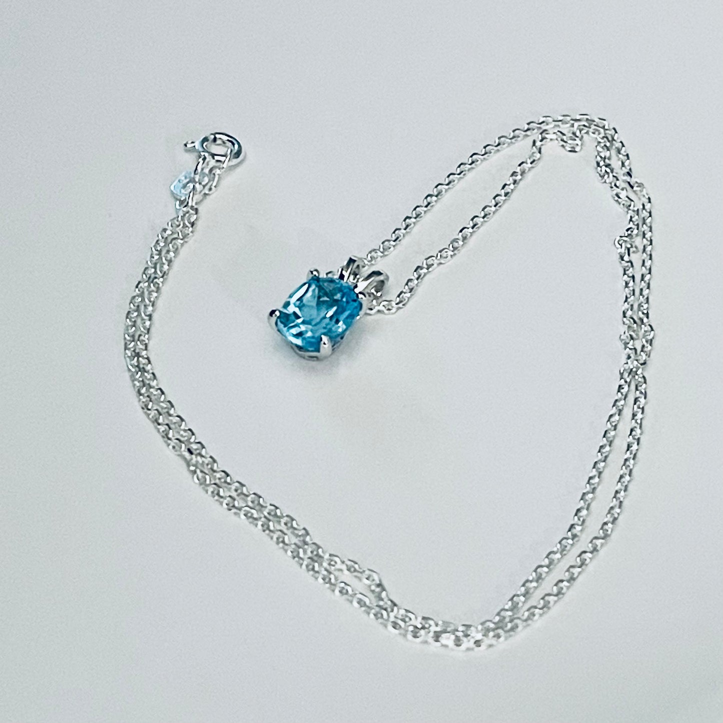 Sterling Silver Small Genuine Blue Topaz Necklace, December Birthstone Necklaces