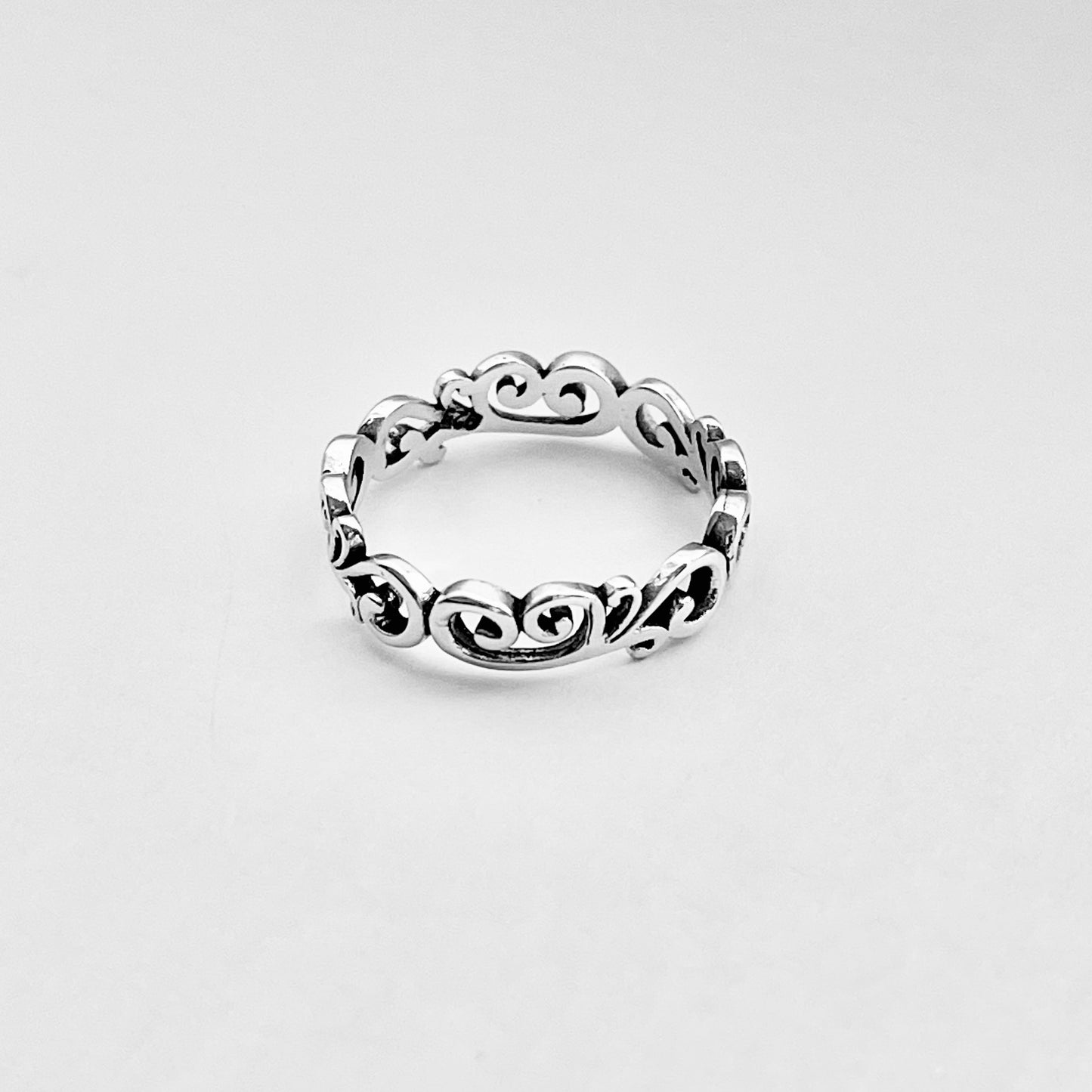 Sterling Silver Eternity Swirls Band Ring, Stackable Filigree Dainty Bands