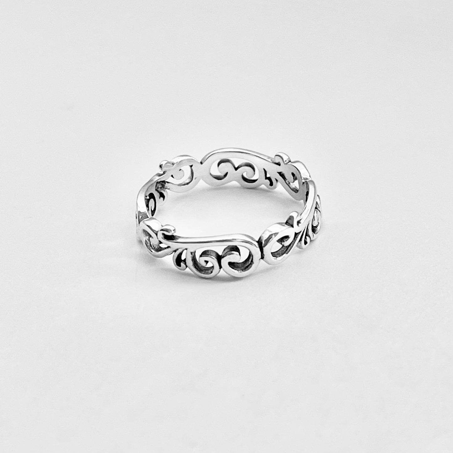 Sterling Silver Eternity Swirls Band Ring, Stackable Filigree Dainty Bands
